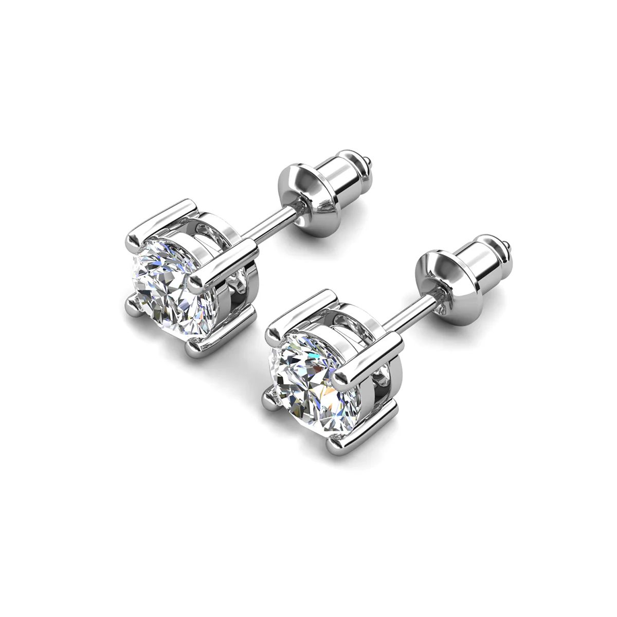 Mia 18k White Gold Plated Sterling Silver Stud Earrings with Simulated Diamond Crystals - Image 10