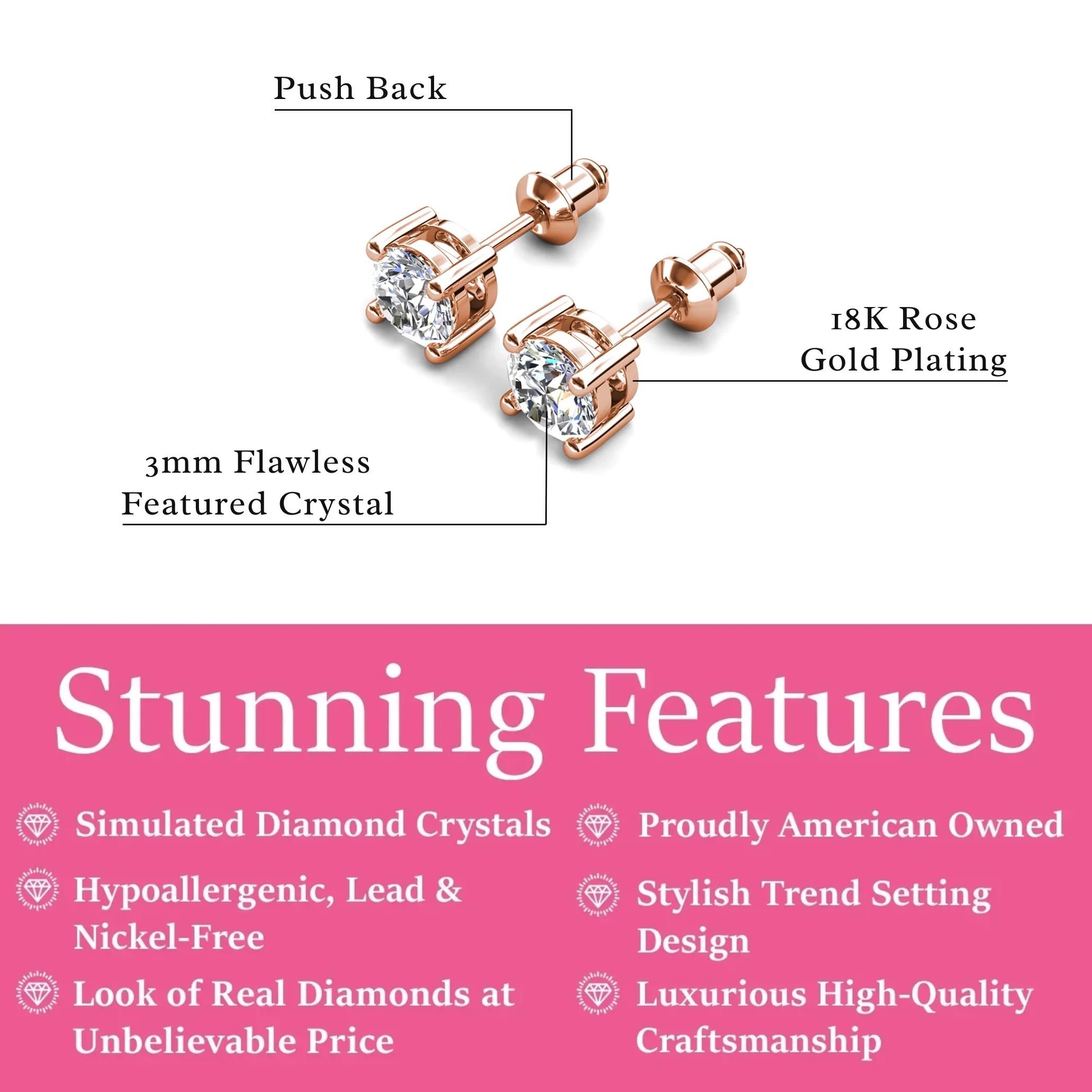 Mia 18k White Gold Plated Sterling Silver Stud Earrings with Simulated Diamond Crystals - Image 18