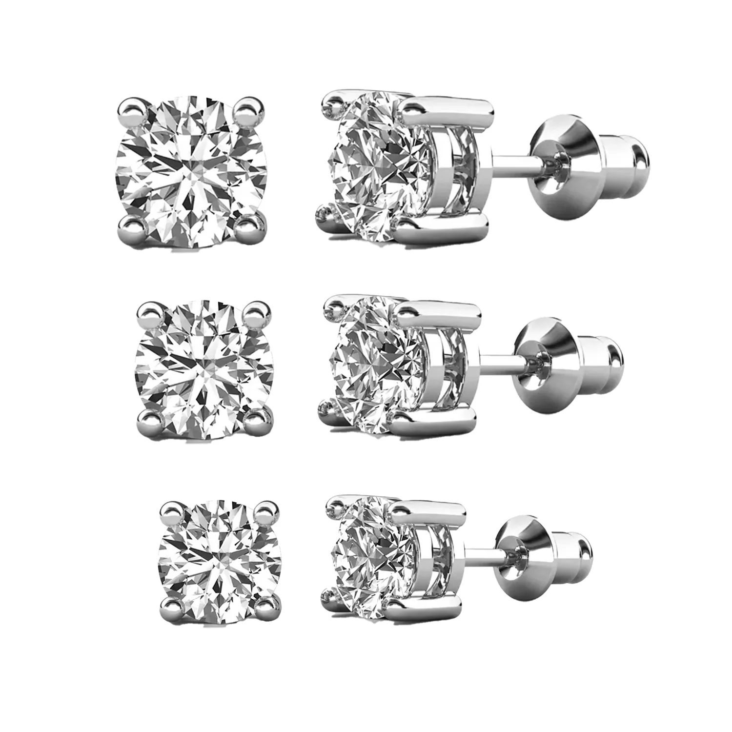 Mia 18k White Gold Plated Sterling Silver Stud Earrings with Simulated Diamond Crystals - Image 22