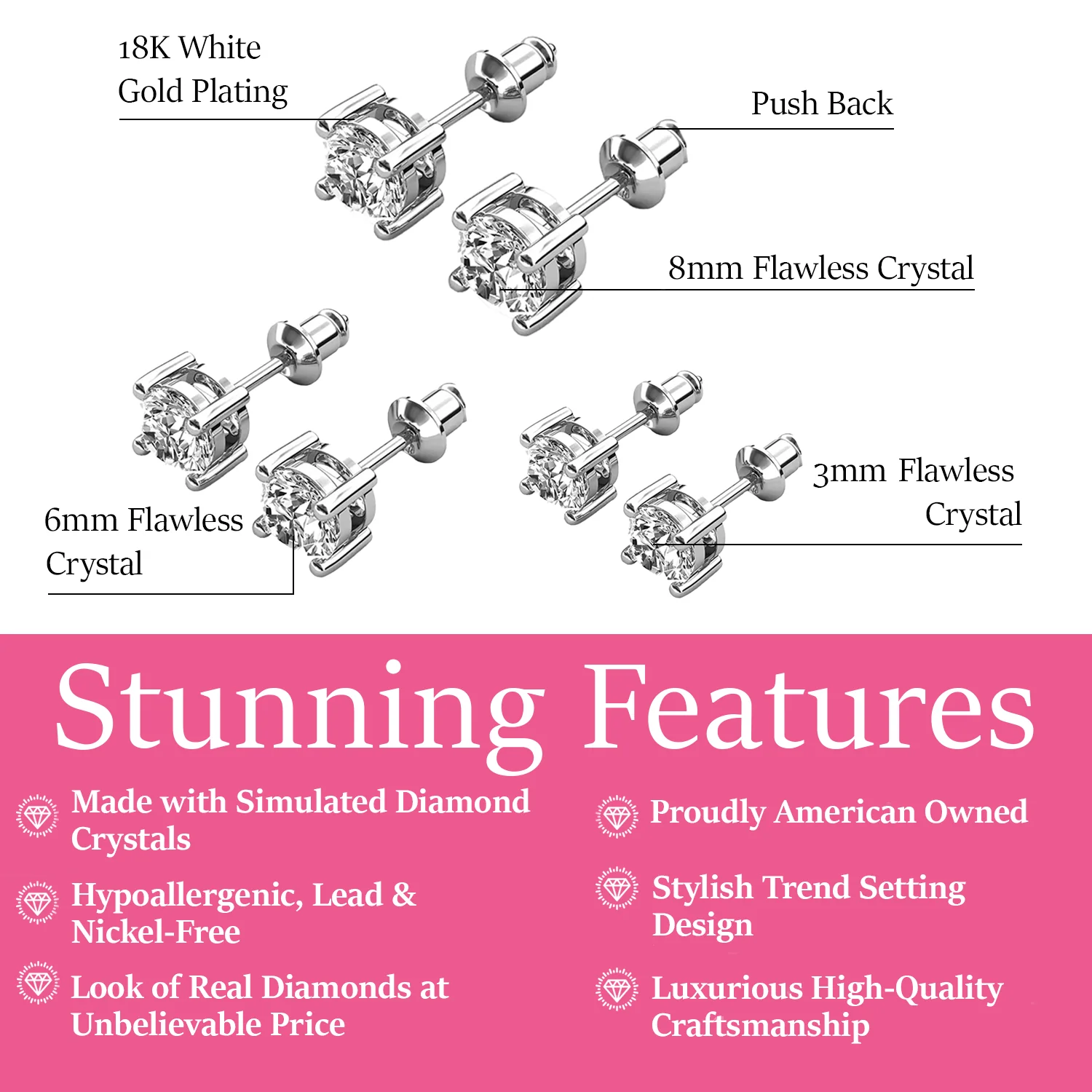 Mia 18k White Gold Plated Sterling Silver Stud Earrings with Simulated Diamond Crystals - Image 23