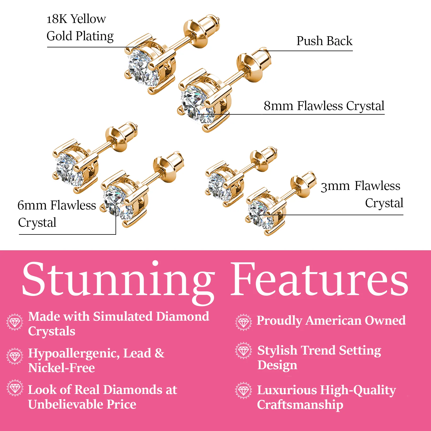 Mia 18k White Gold Plated Sterling Silver Stud Earrings with Simulated Diamond Crystals - Image 25