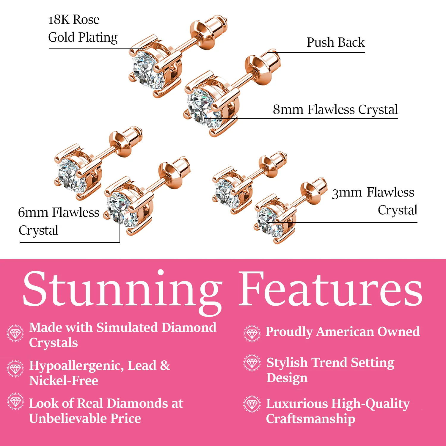 Mia 18k White Gold Plated Sterling Silver Stud Earrings with Simulated Diamond Crystals - Image 27