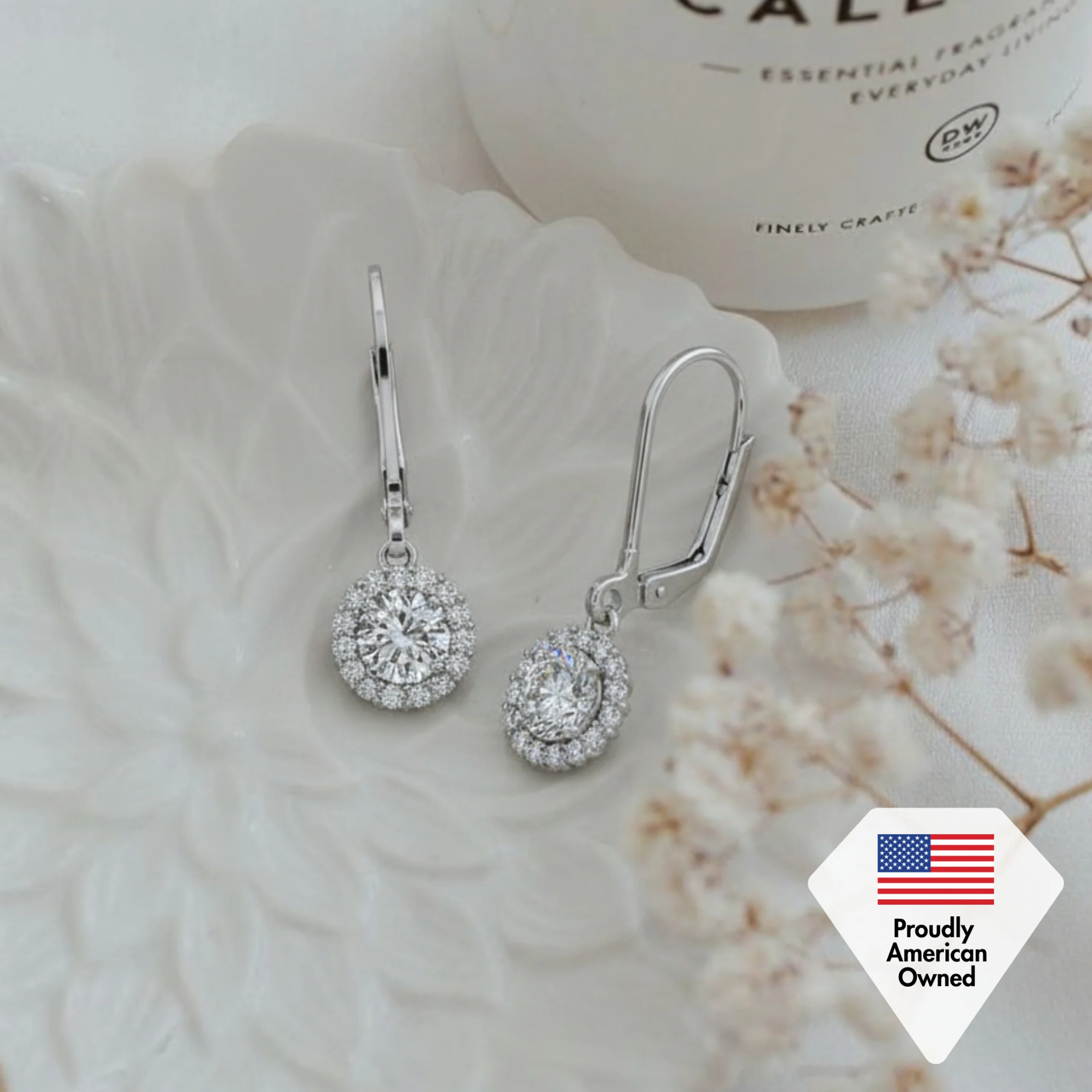 Michelle 18k White Gold Plated Halo Drop Earrings with Simulated Diamond Crystals - Image 6