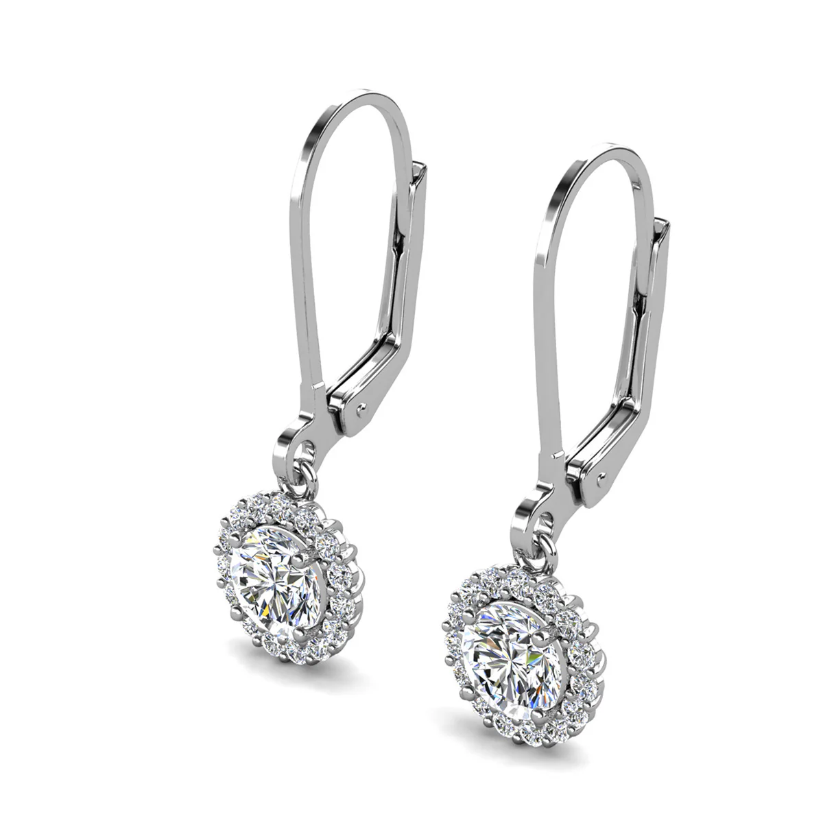 Michelle 18k White Gold Plated Halo Drop Earrings with Simulated Diamond Crystals - Image 7