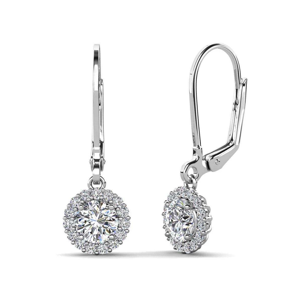 Michelle 18k White Gold Plated Halo Drop Earrings with Simulated Diamond Crystals - Image 8