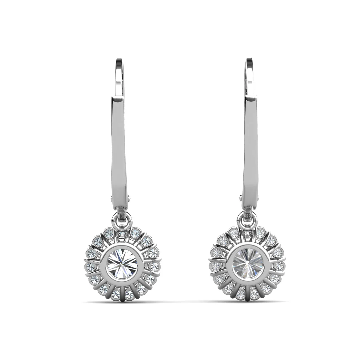 Michelle 18k White Gold Plated Halo Drop Earrings with Simulated Diamond Crystals - Image 9