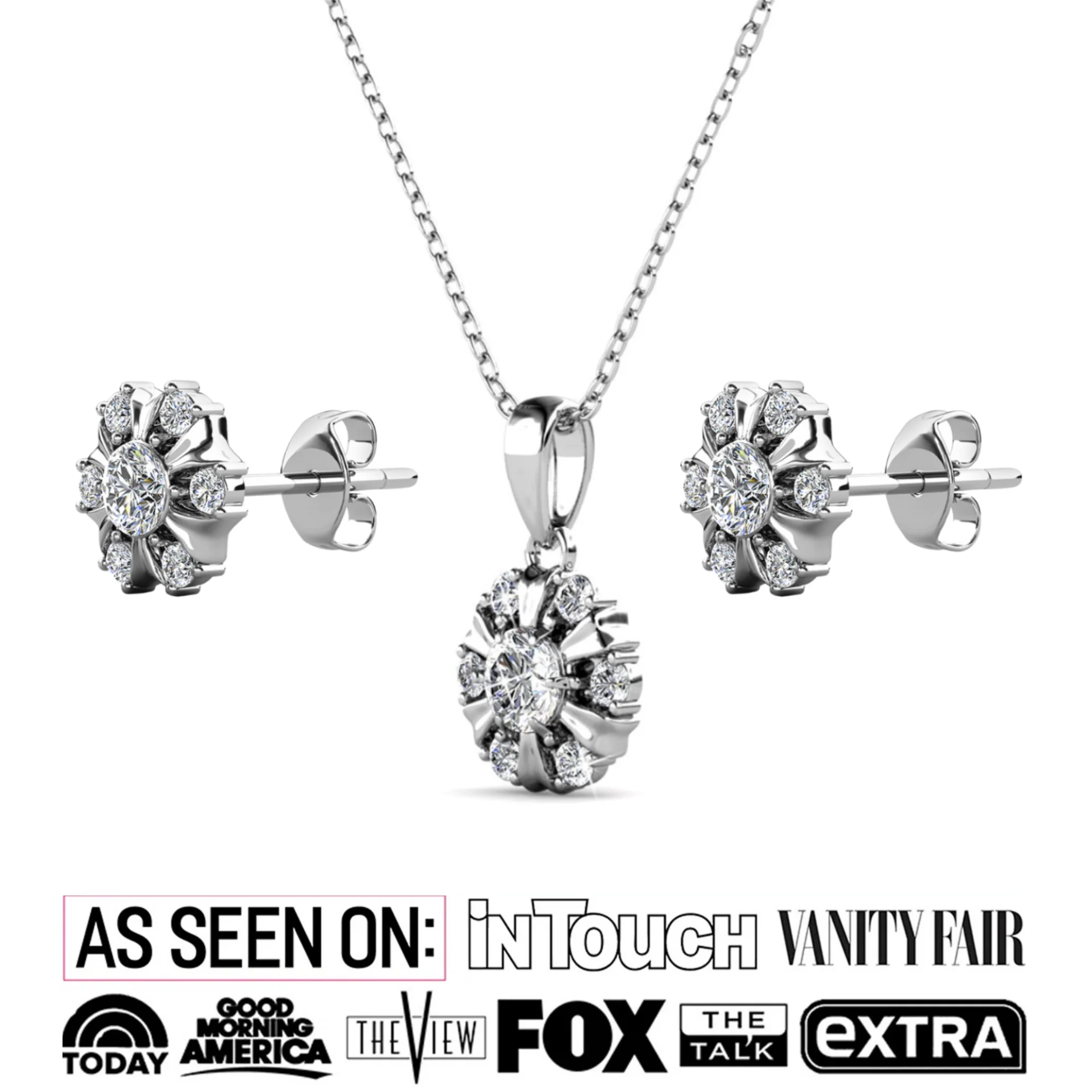 Millie 18k White Gold Plated Stud Earrings and Necklace Jewelry Set with Swarovski Crystals - Image 2