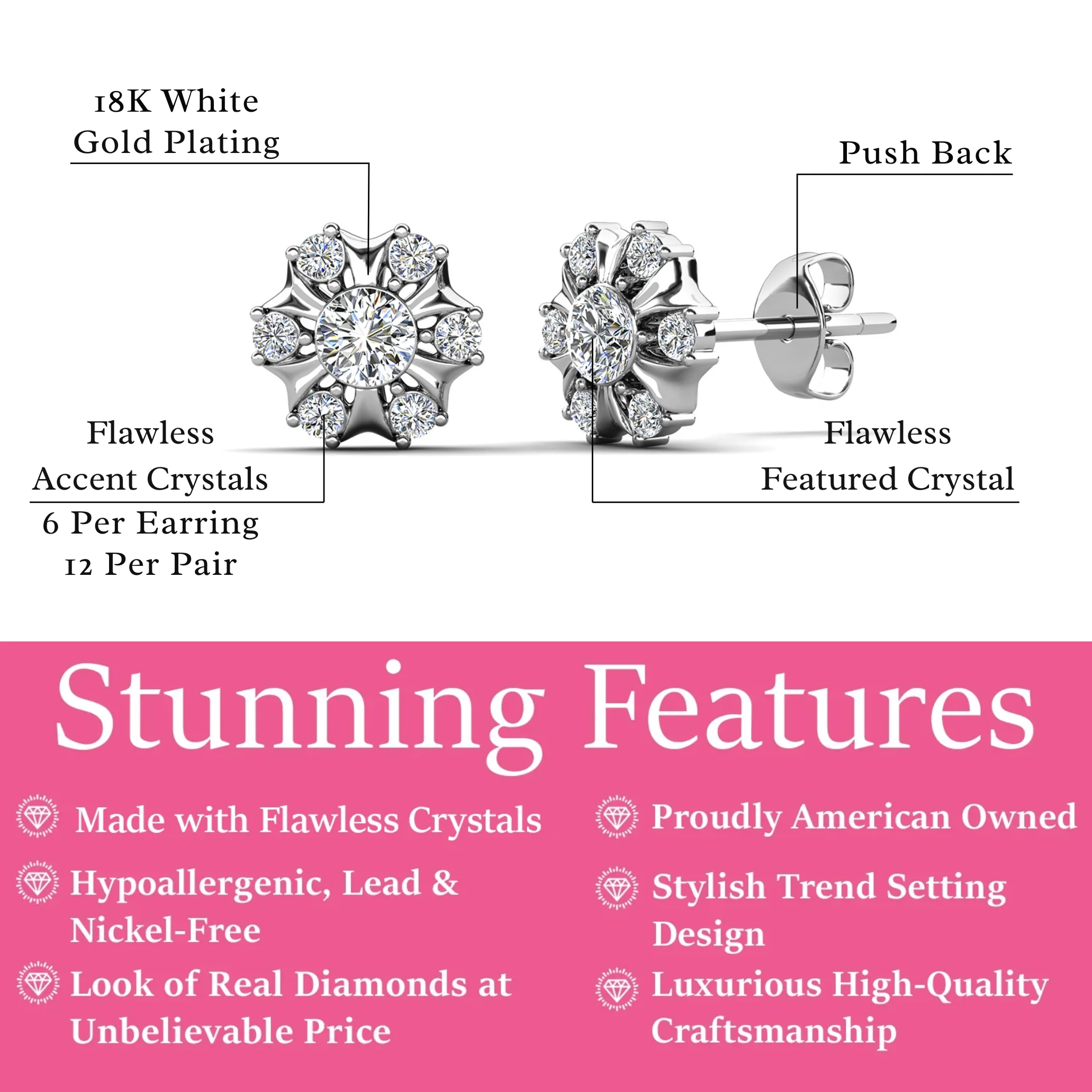 Millie 18k White Gold Plated Stud Earrings with Swarovski Crystals - Image 3