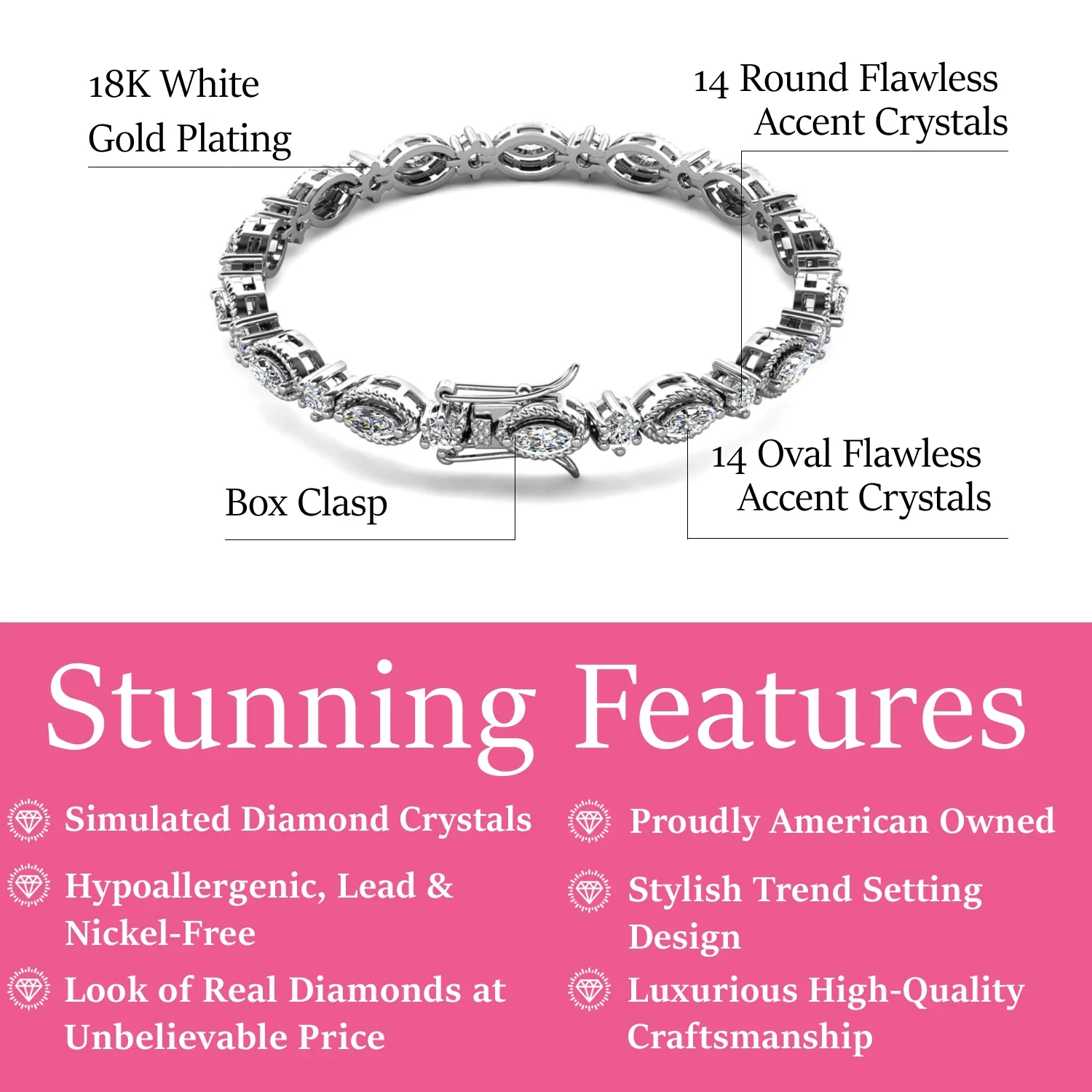 Moira 18k White Gold Plated Tennis Bracelet with Simulated Diamond Crystals - Image 3