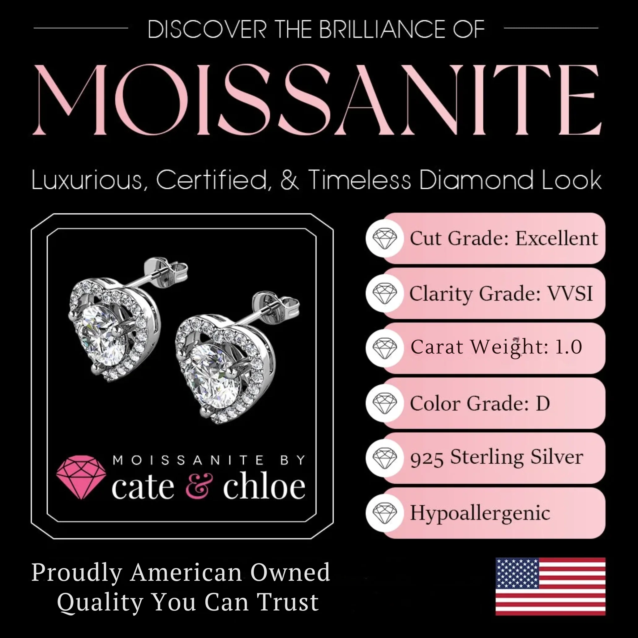 Moissanite by Cate & Chloe Briana 18k Gold Plated 925 Sterling Silver Stud Earrings 1.21tcw - Image 3