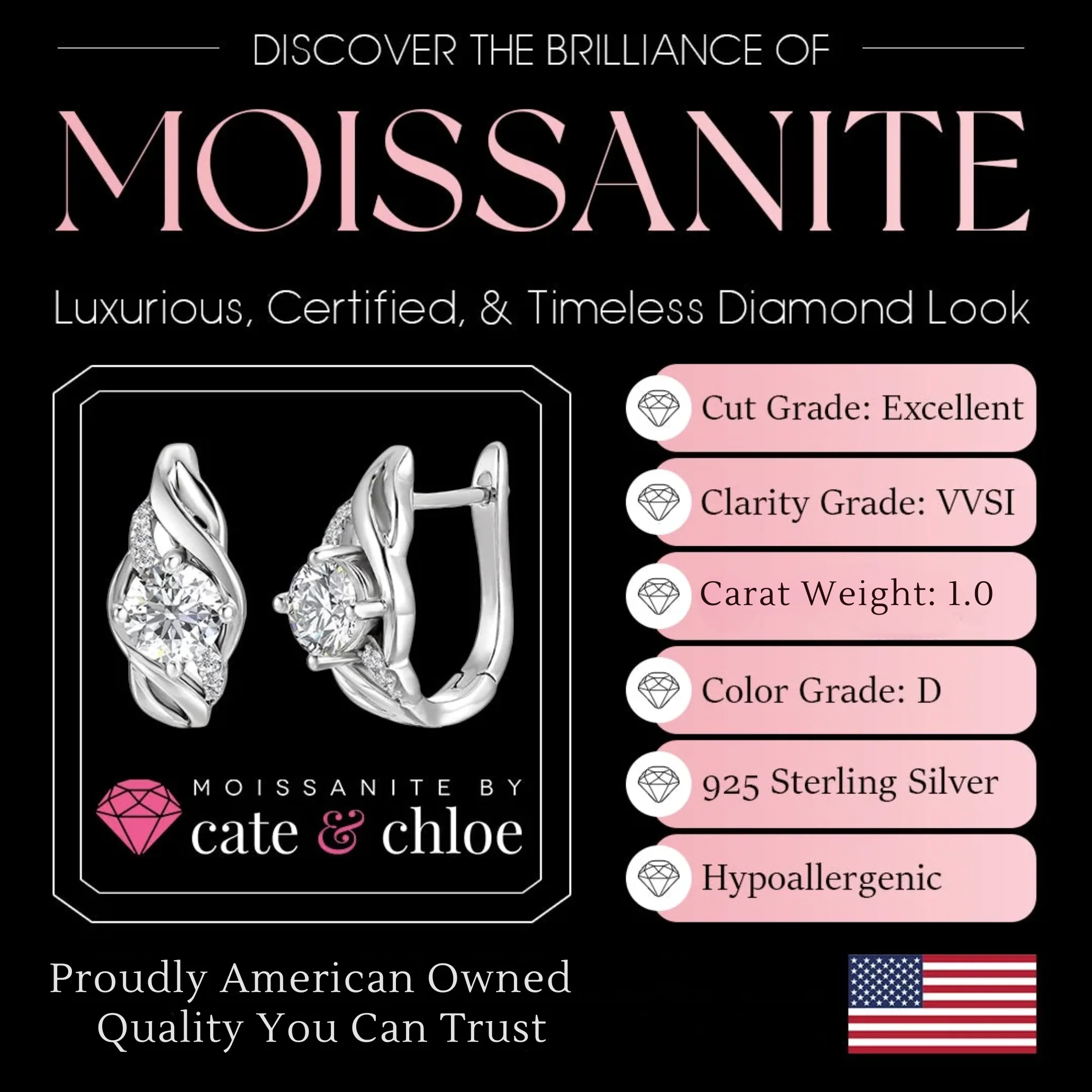 Moissanite by Cate & Chloe Evelyn 1.06tcw 925 Sterling Silver 18K Gold Plated Hoop Earrings - Image 3