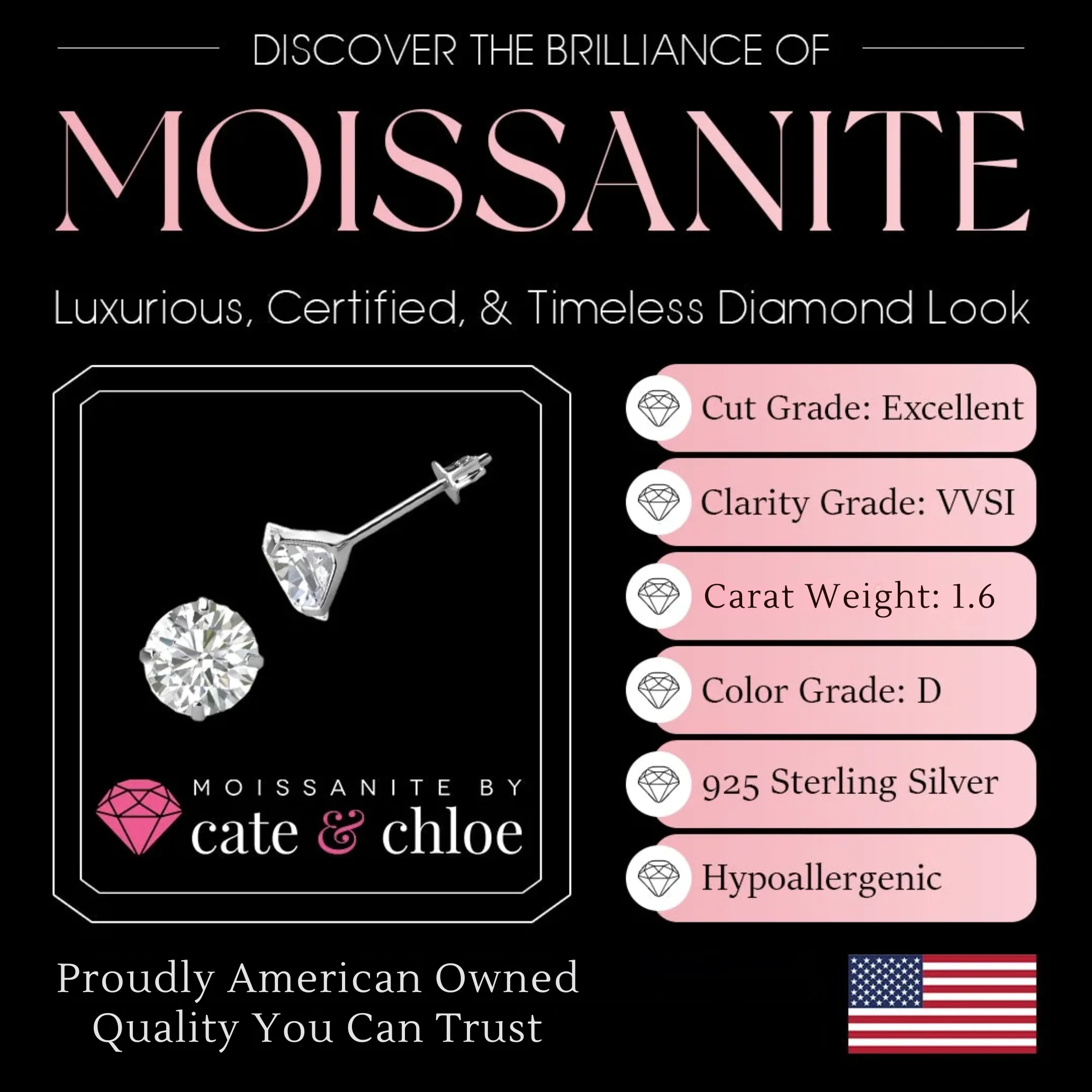 Moissanite by Cate & Chloe Vera 18k Gold Plated 925 Sterling Silver Stud Earrings 0.2tcw - Image 11