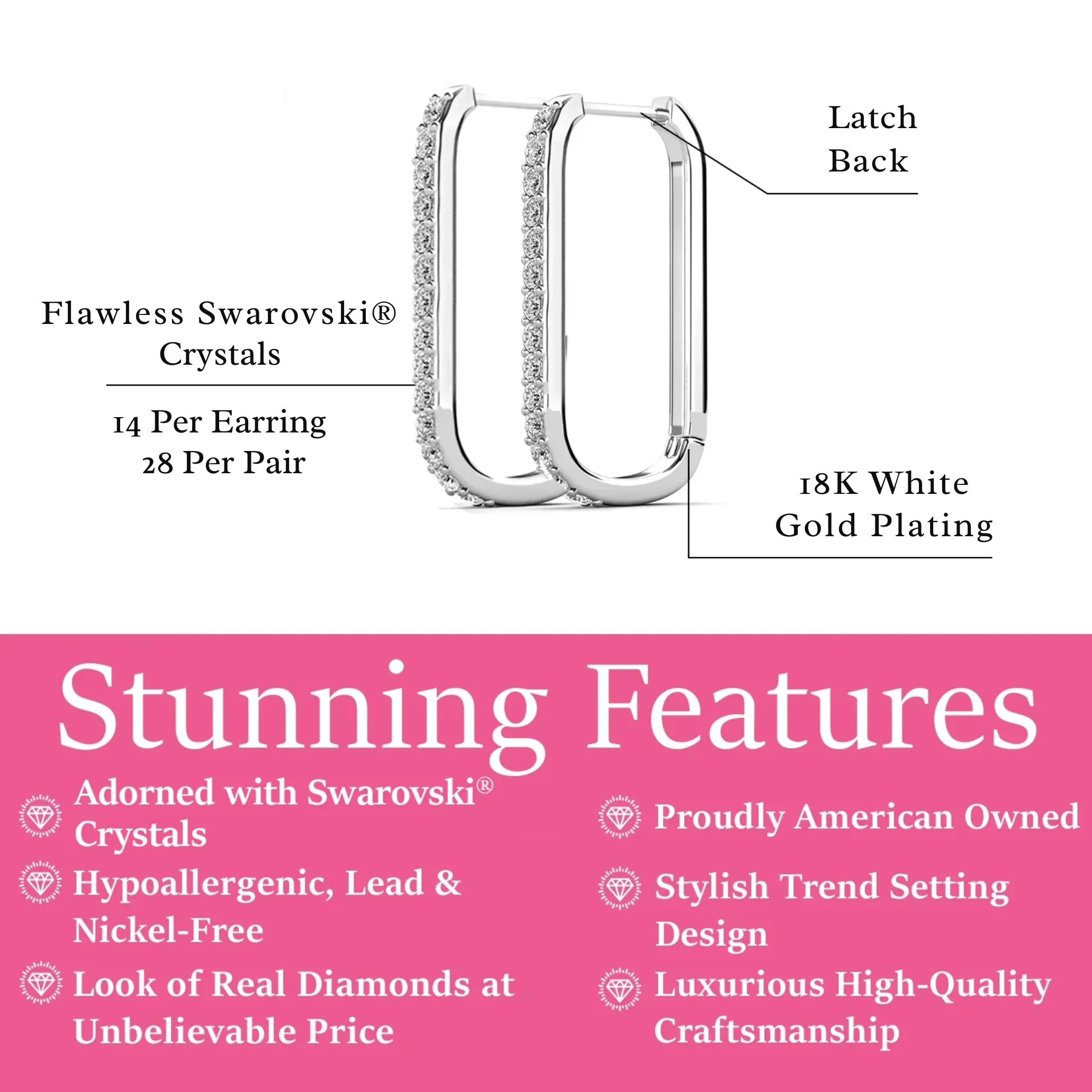 Nadia 18k White Gold Plated 24mm Hoop Earrings with Swarovski Crystals - Image 3