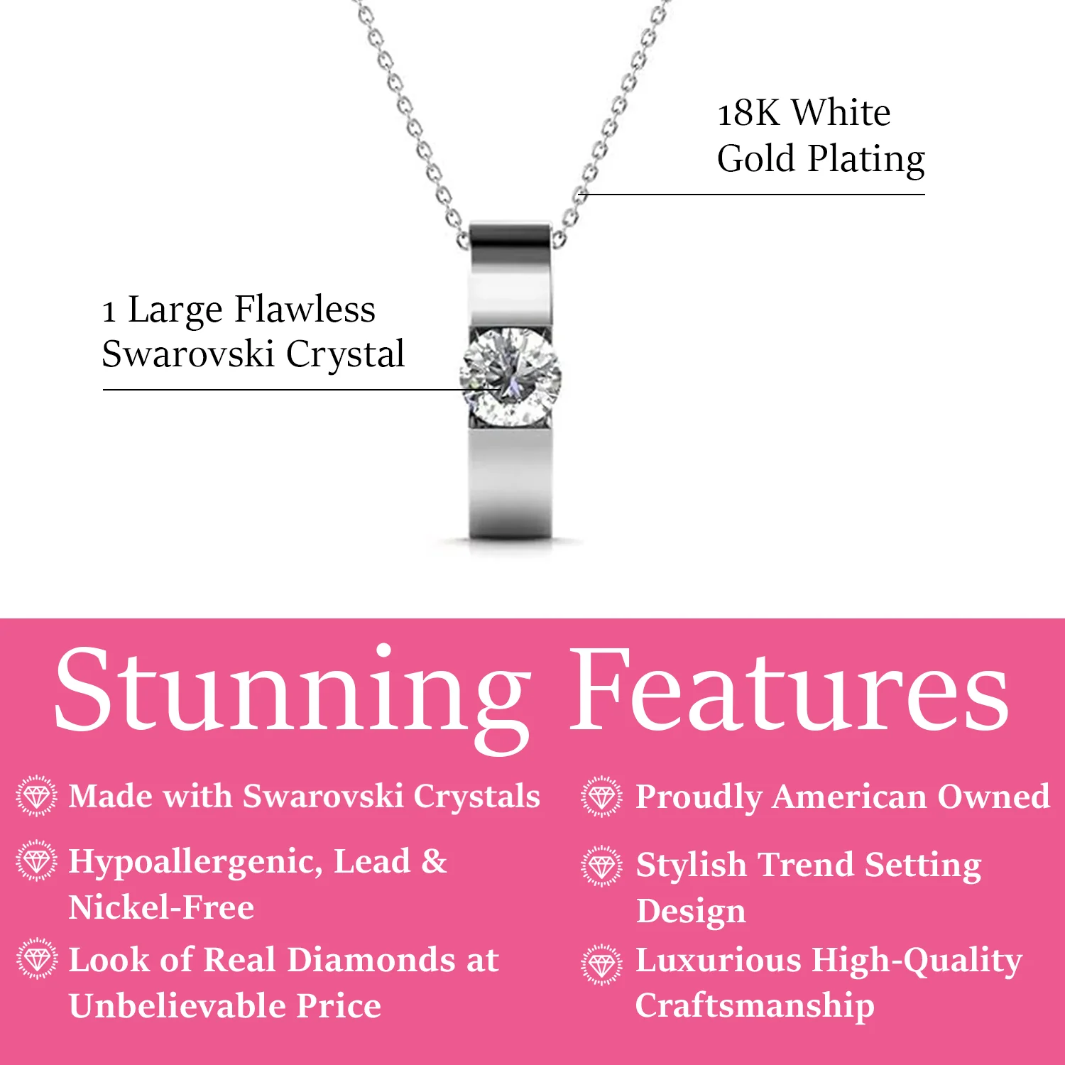 Nailea 18k White Gold Plated Pendant Necklace with Swarovski Crystals - Image 3
