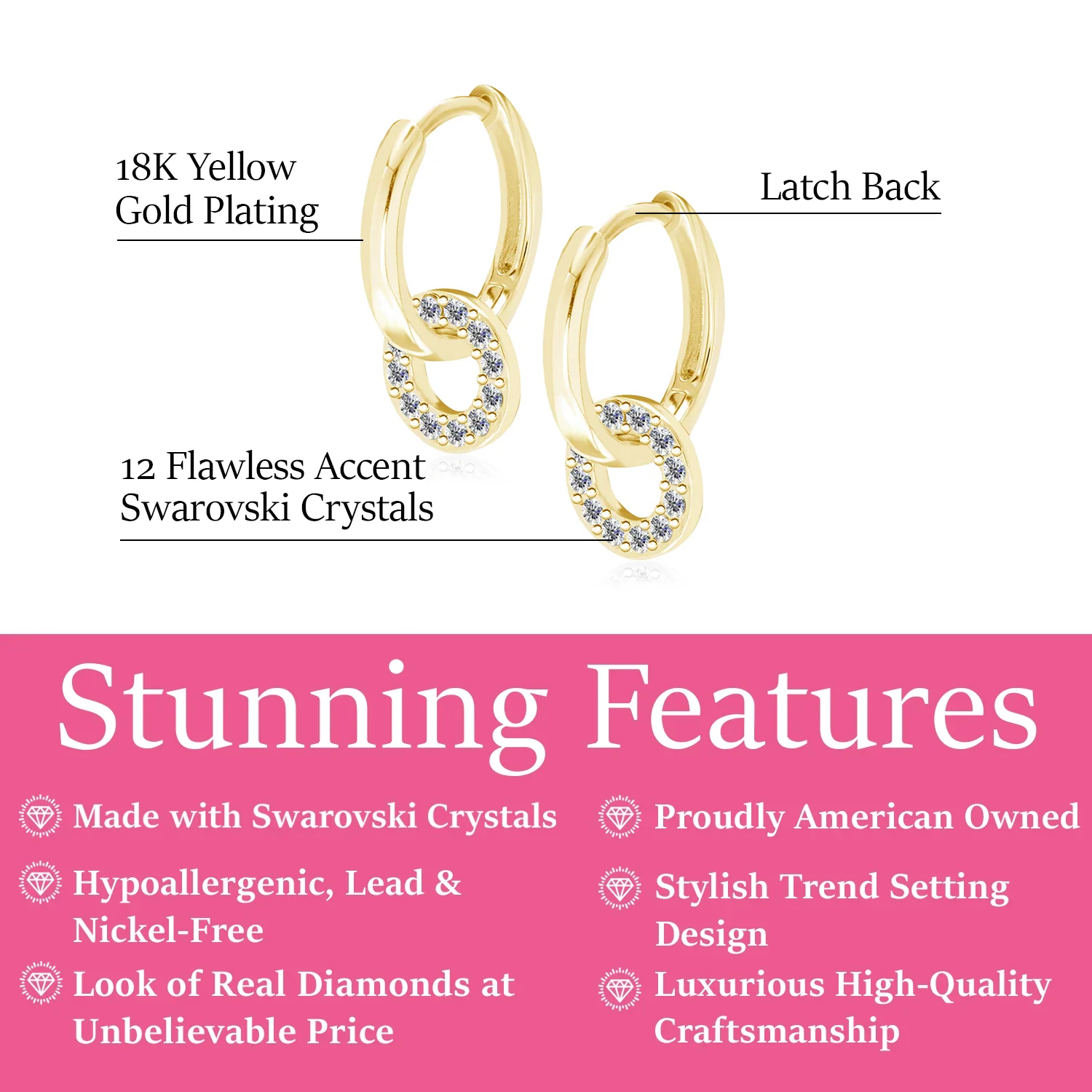 Nala 18k White Gold Plated 14mm Hoop Earrings with Swarovski Crystals - Image 12