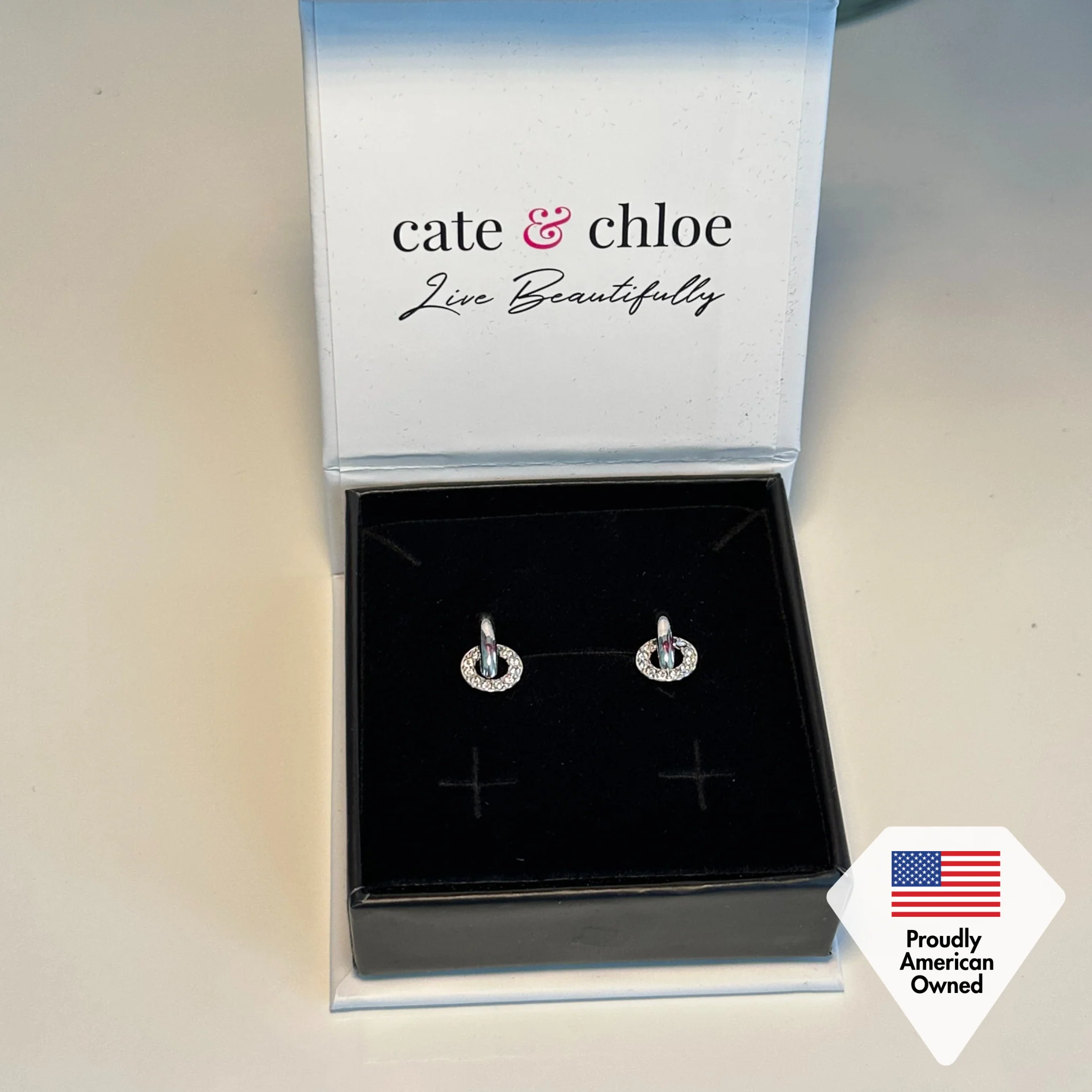 Nala 18k White Gold Plated 14mm Hoop Earrings with Swarovski Crystals - Image 7