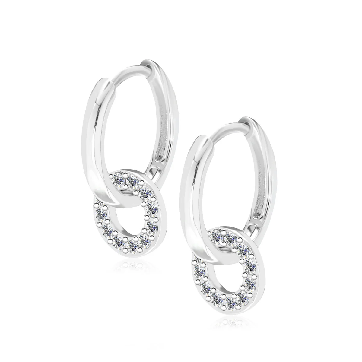 Nala 18k White Gold Plated 14mm Hoop Earrings with Swarovski Crystals - Image 9