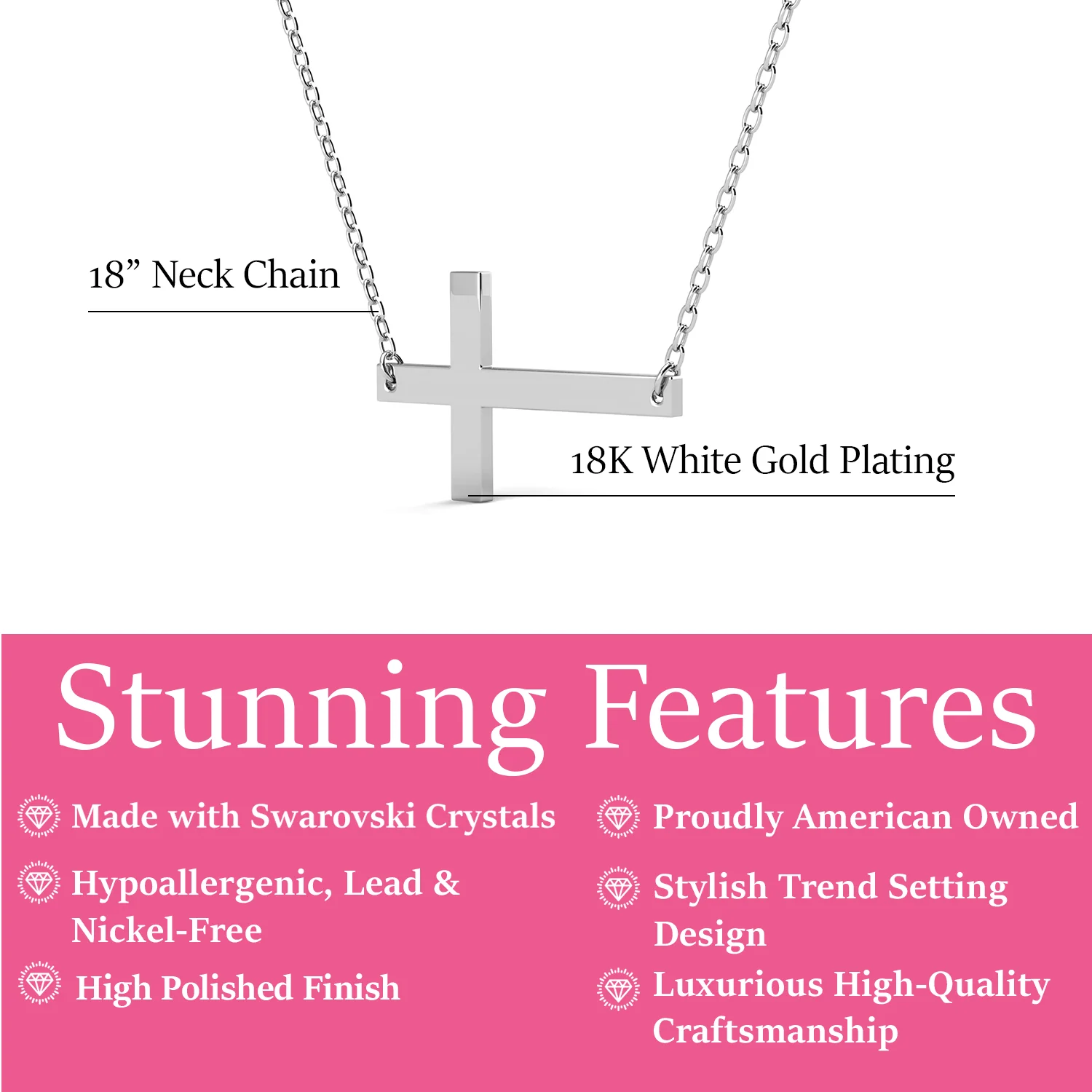 Nancy 18k White Gold Plated Cross Pendant Necklace - Image 3
