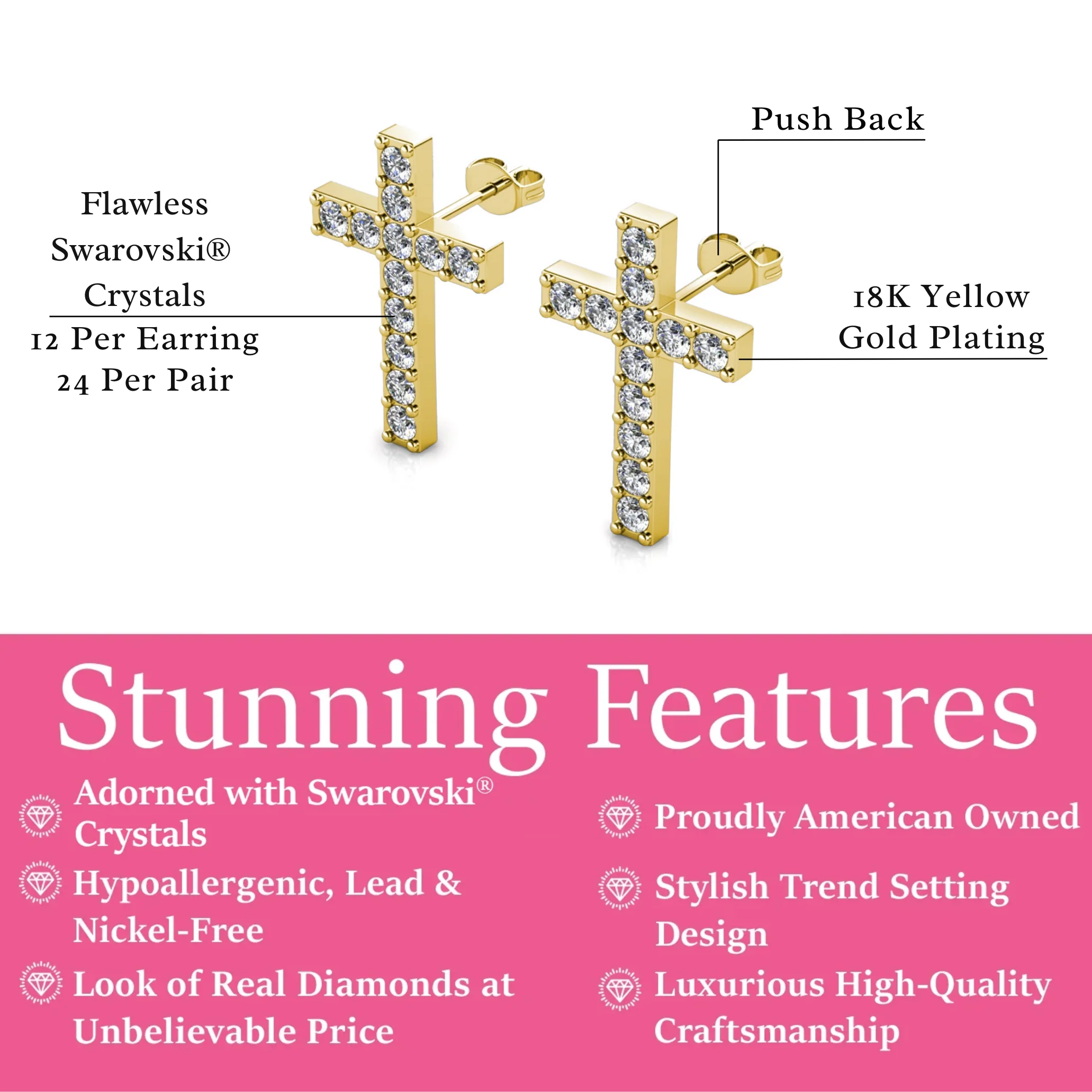 Nayeli 18k White Gold Plated Silver Cross Stud Earrings with Swarovski Crystals - Image 11
