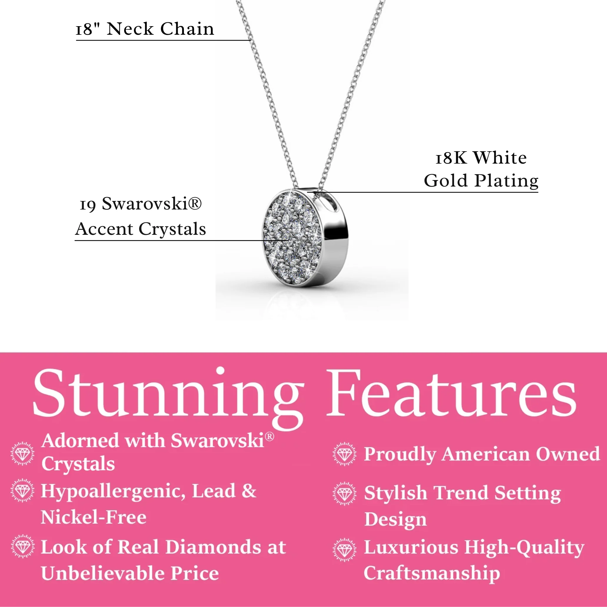 Nelly 18k White Gold Plated Pave Pendant Necklace with Swarovski Crystals - Image 3