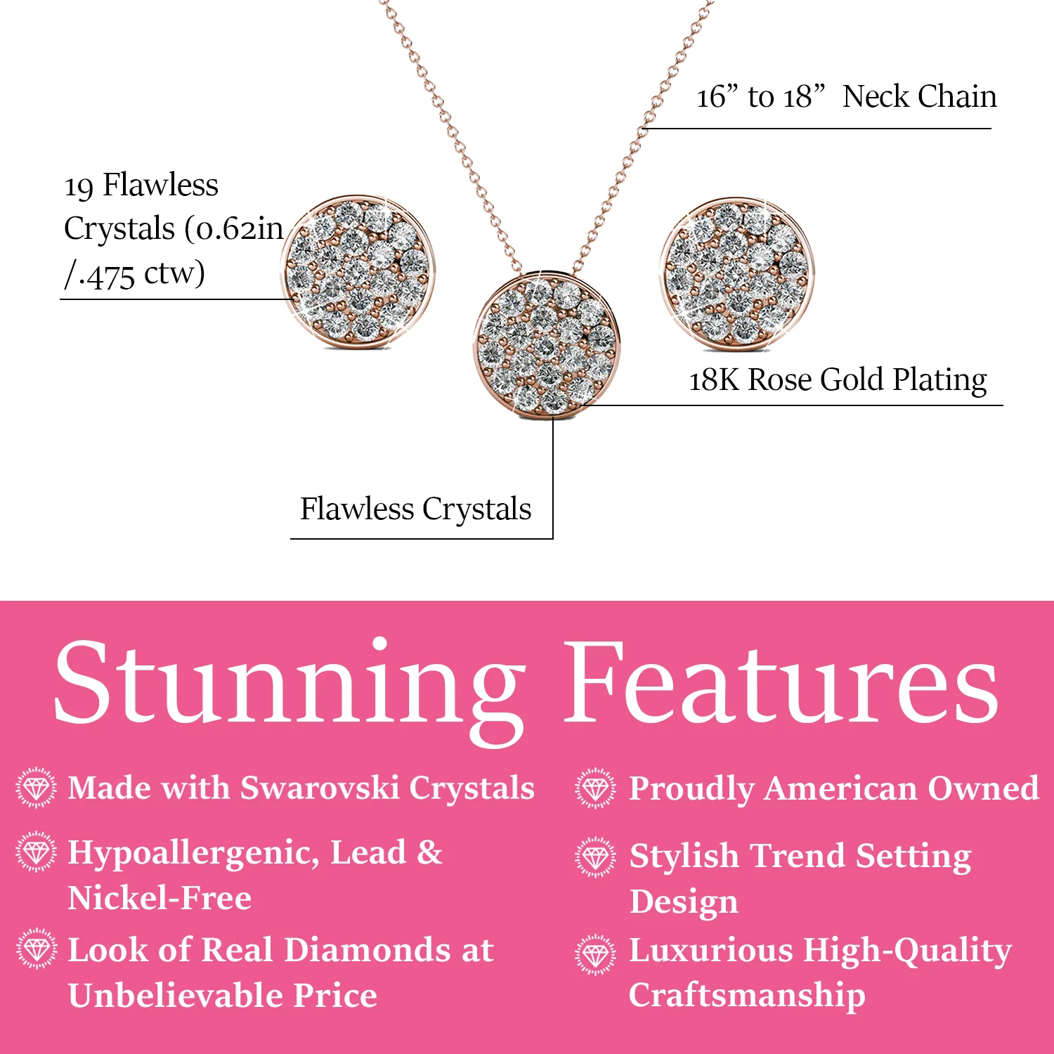 Nelly 18k White Gold Pave Stud Necklace and Earrings Jewelry Set with Swarovski Crystals - Image 10