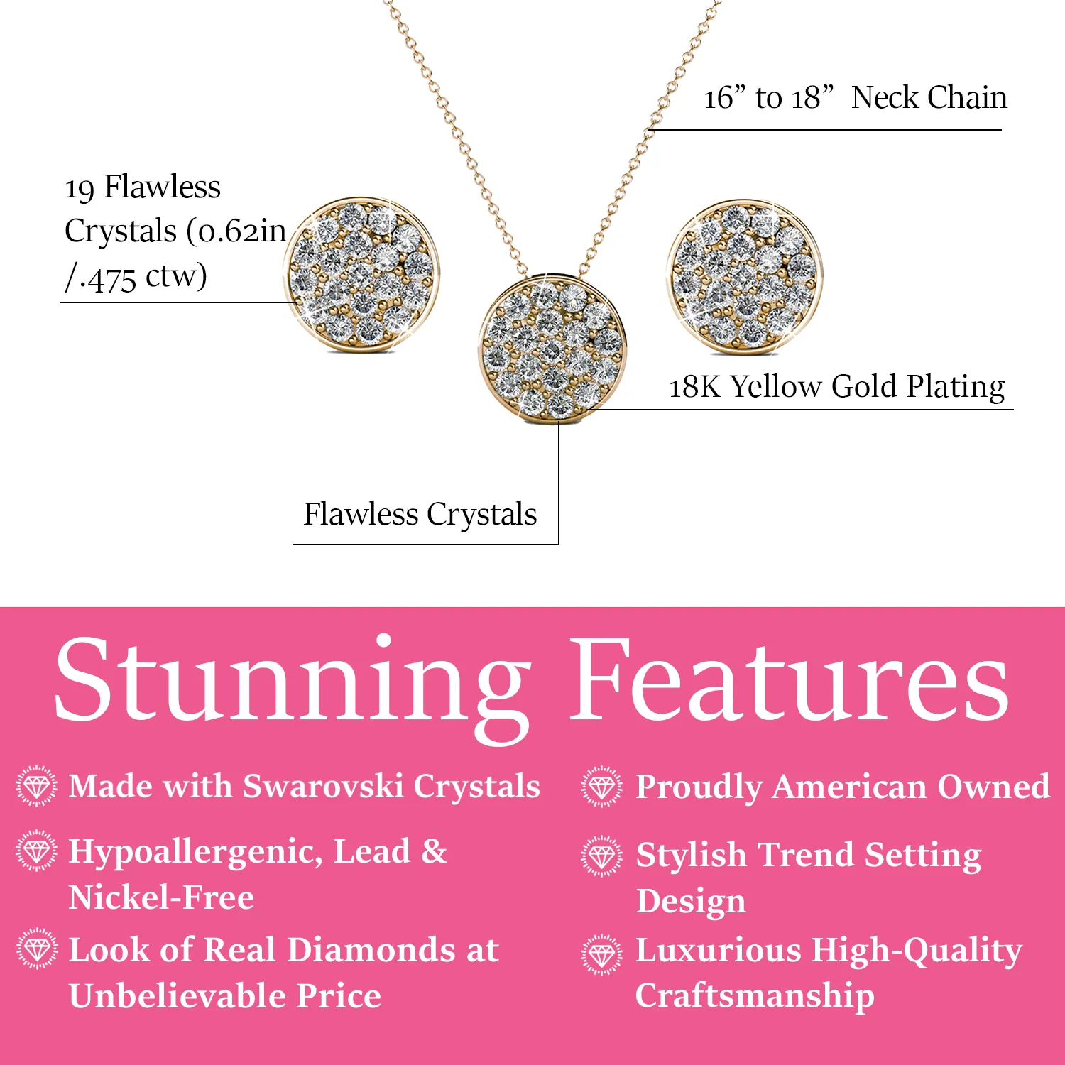 Nelly 18k White Gold Pave Stud Necklace and Earrings Jewelry Set with Swarovski Crystals - Image 8