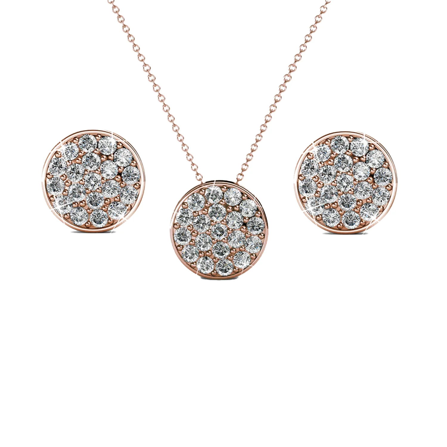 Nelly 18k White Gold Pave Stud Necklace and Earrings Jewelry Set with Swarovski Crystals - Image 9