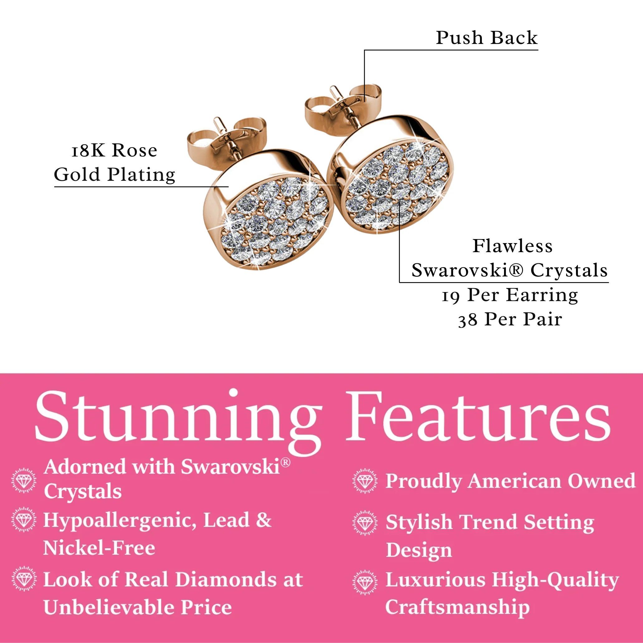 Nelly 18k White Gold Plated Pave Stud Earrings with Swarovski Crystals - Image 12