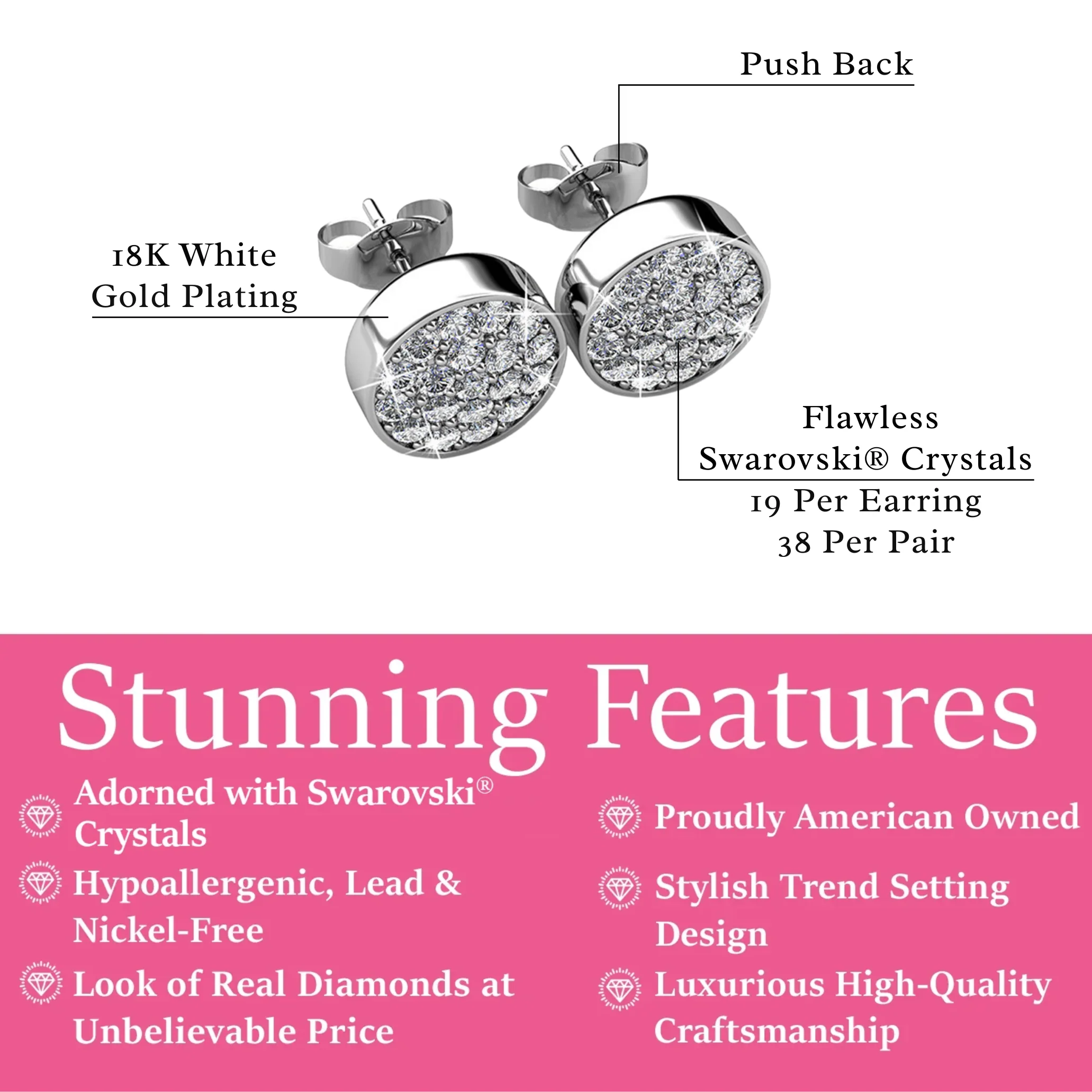 Nelly 18k White Gold Plated Pave Stud Earrings with Swarovski Crystals - Image 3