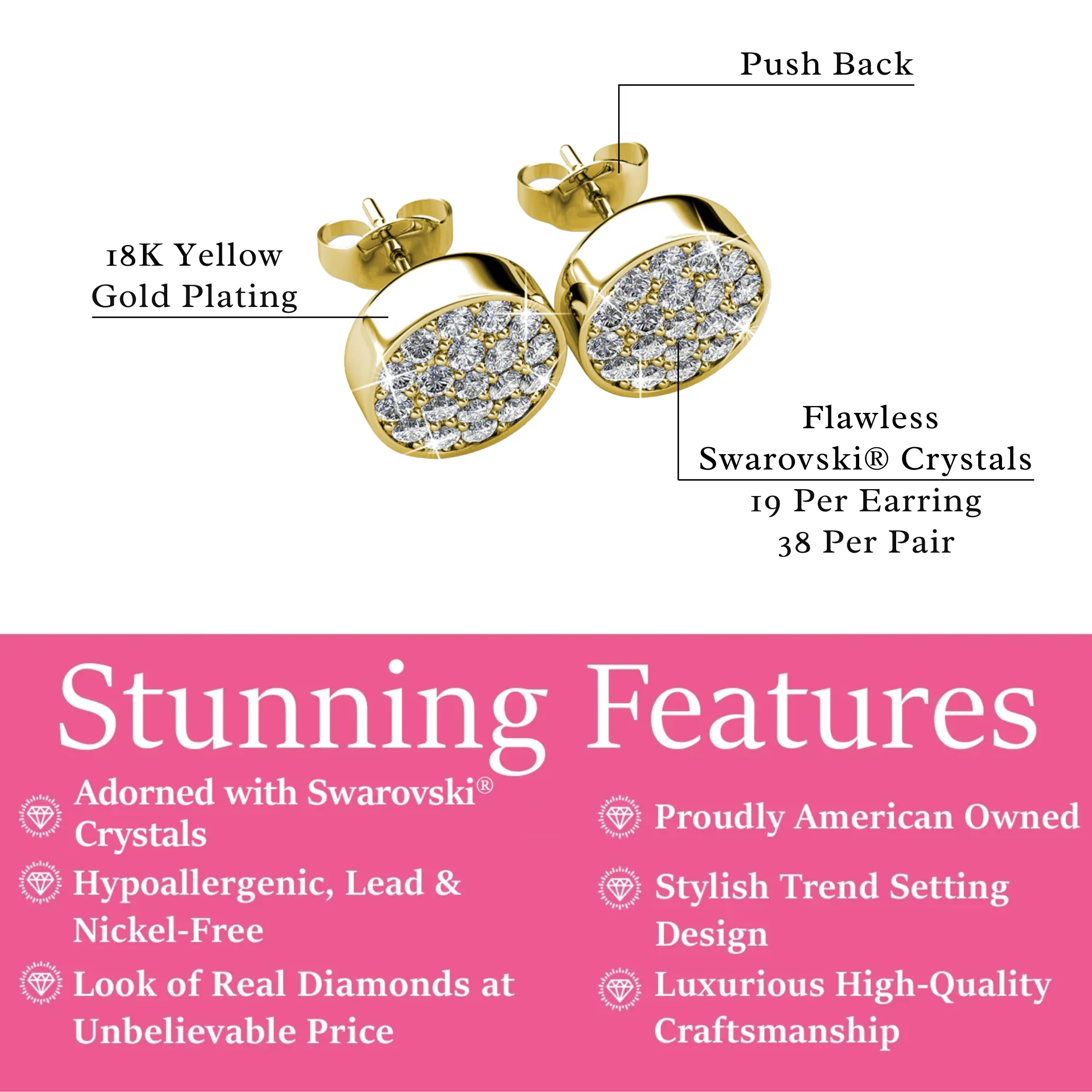Nelly 18k White Gold Plated Pave Stud Earrings with Swarovski Crystals - Image 9