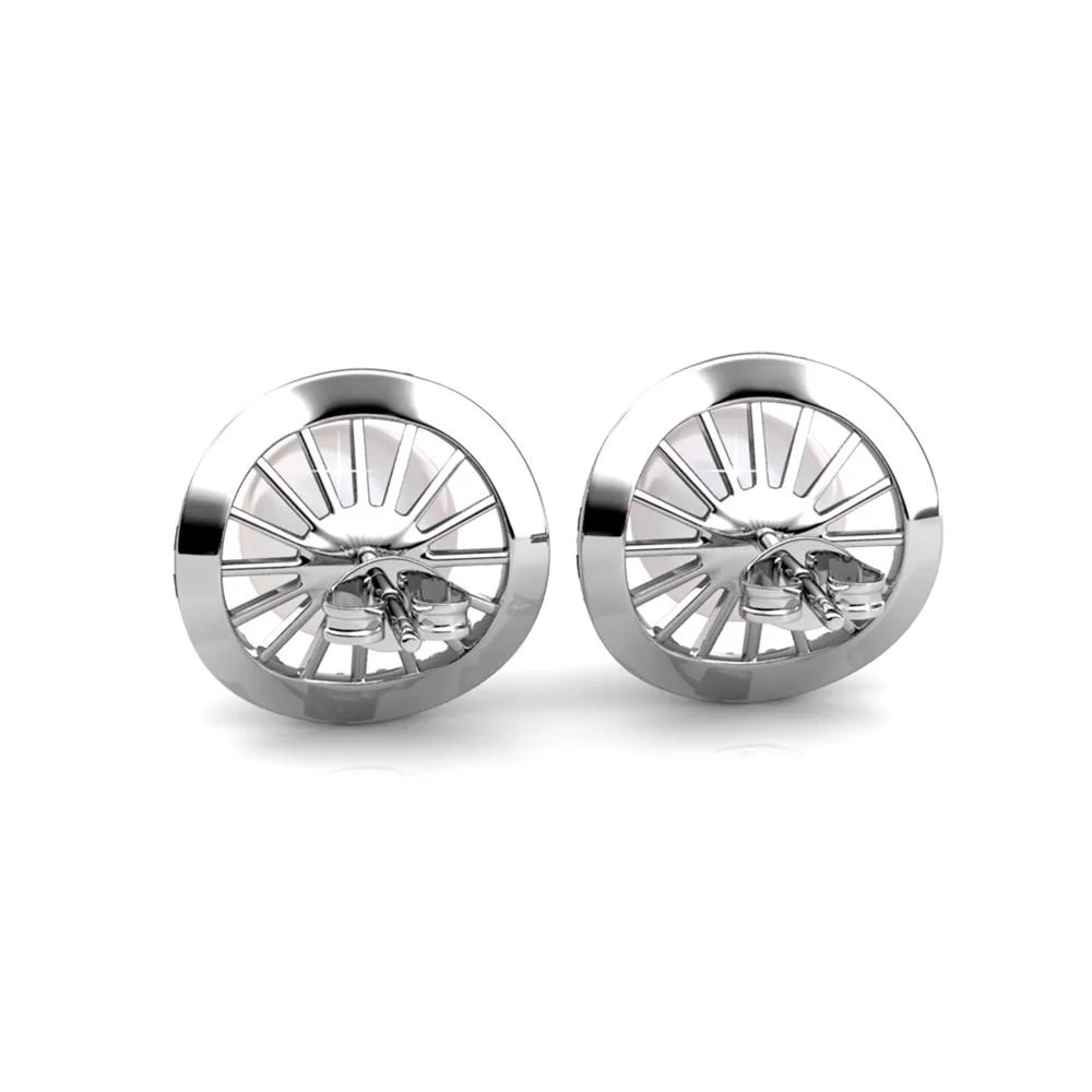 Nina 18k White Gold Plated Pearl Halo Stud Earrings with Swarovski Crystals - Image 8