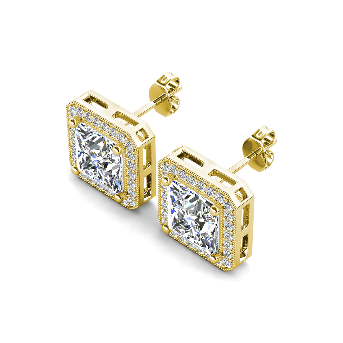 Norah 18k White Gold Plated Princess Cut Halo Stud Earrings with Simulated Diamond Crystals - Image 13