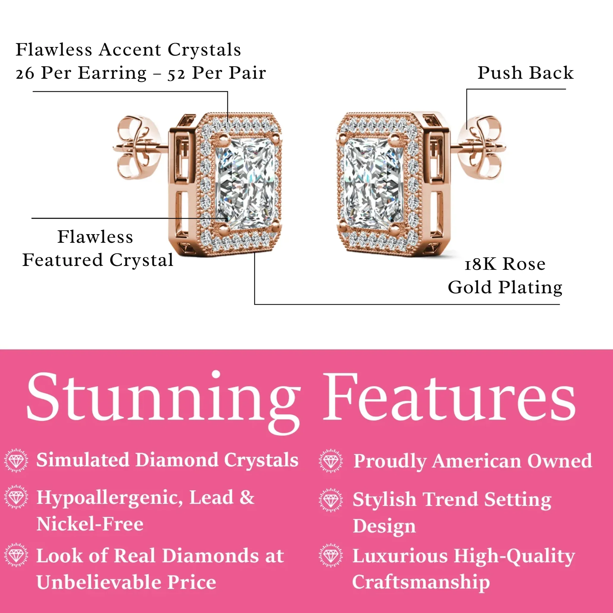 Norah 18k White Gold Plated Princess Cut Halo Stud Earrings with Simulated Diamond Crystals - Image 15