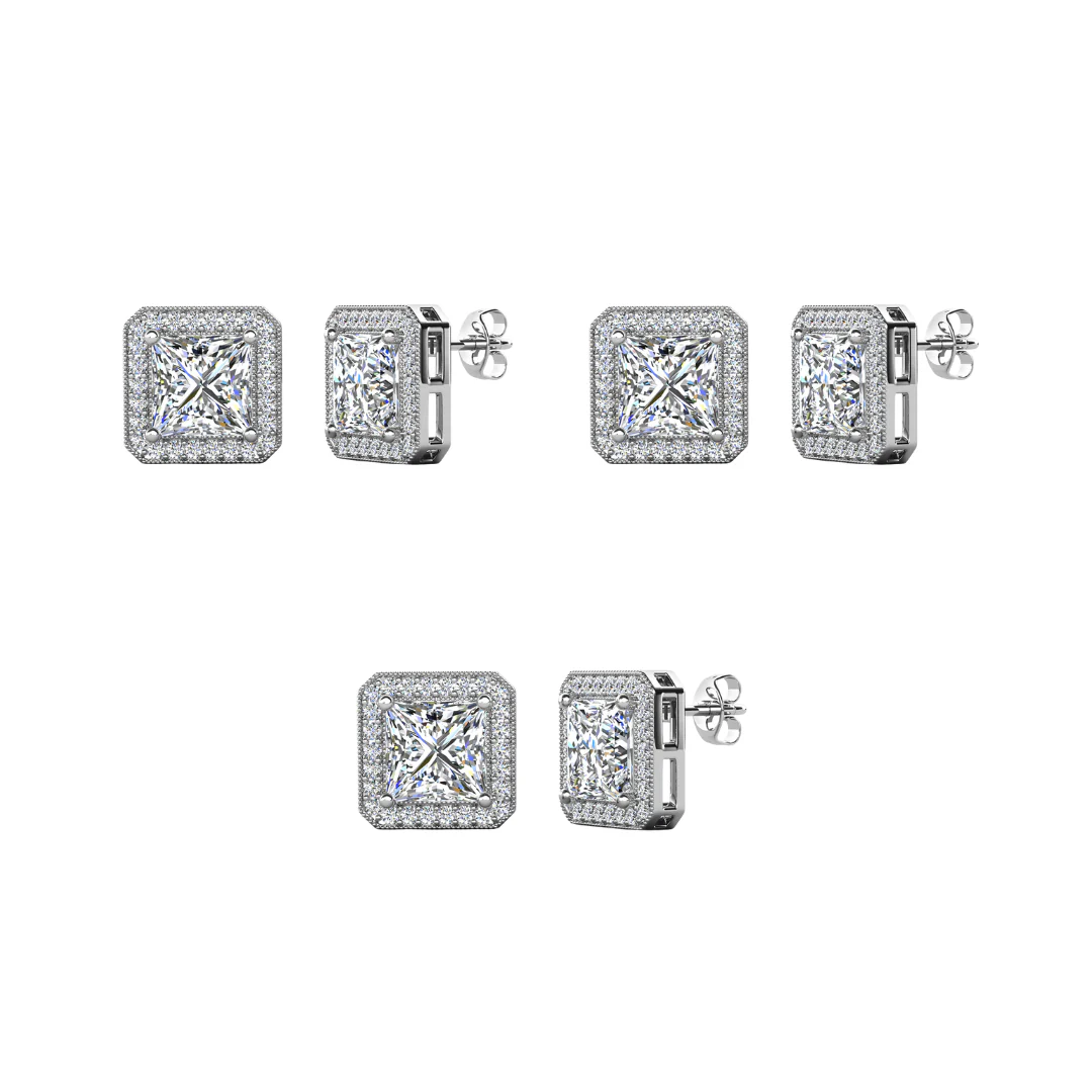 Norah 18k White Gold Plated Princess Cut Halo Stud Earrings with Simulated Diamond Crystals - Image 18