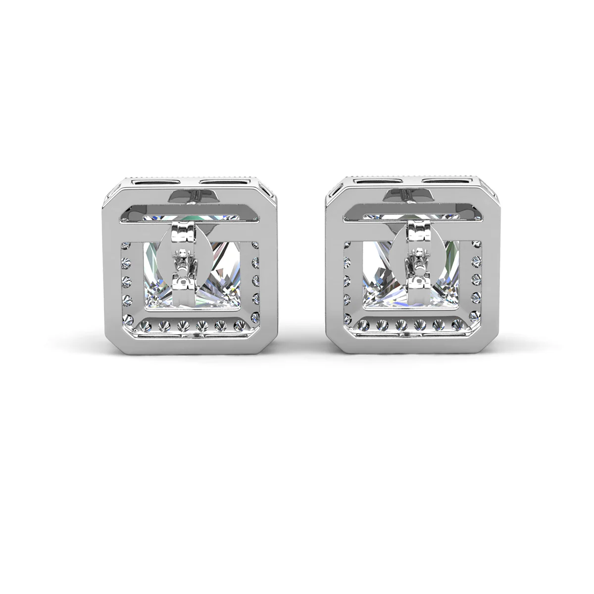 Norah 18k White Gold Plated Princess Cut Halo Stud Earrings with Simulated Diamond Crystals - Image 8