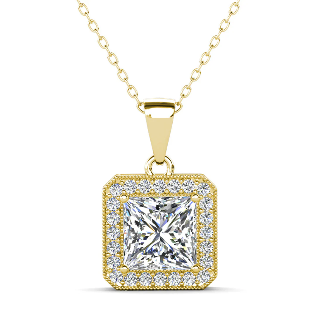 Norah 18K White Gold Princess Cut Halo Necklace and Earrings Jewelry Set with Simulated Diamond Crystals - Image 11