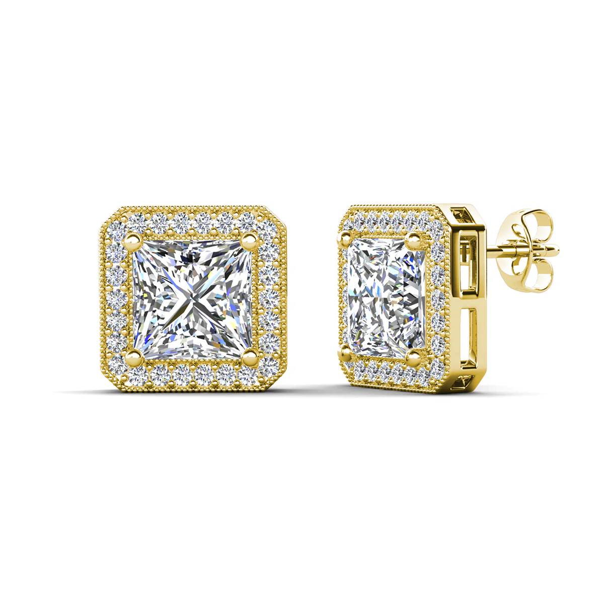 Norah 18K White Gold Princess Cut Halo Necklace and Earrings Jewelry Set with Simulated Diamond Crystals - Image 12