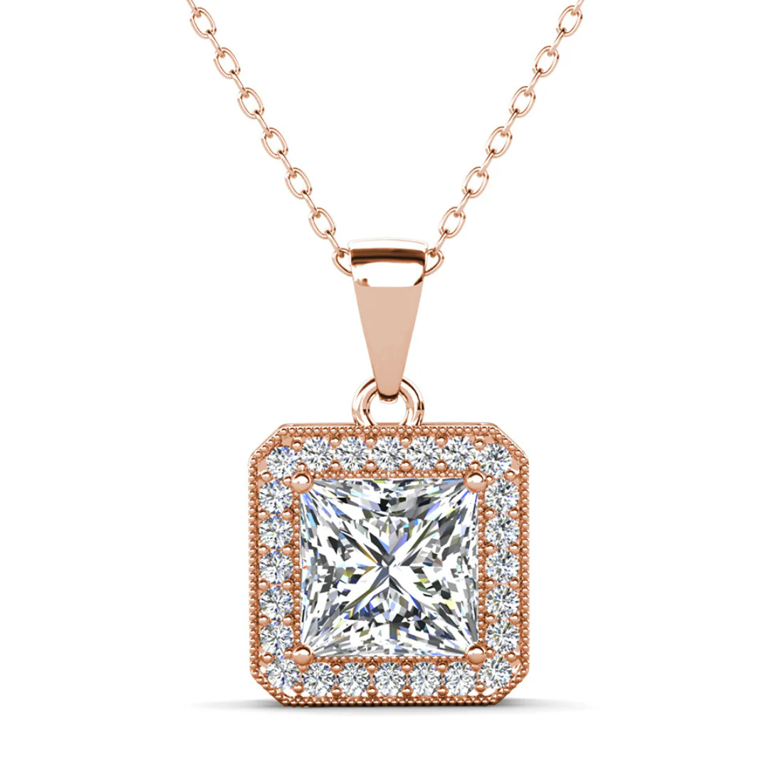 Norah 18K White Gold Princess Cut Halo Necklace and Earrings Jewelry Set with Simulated Diamond Crystals - Image 14