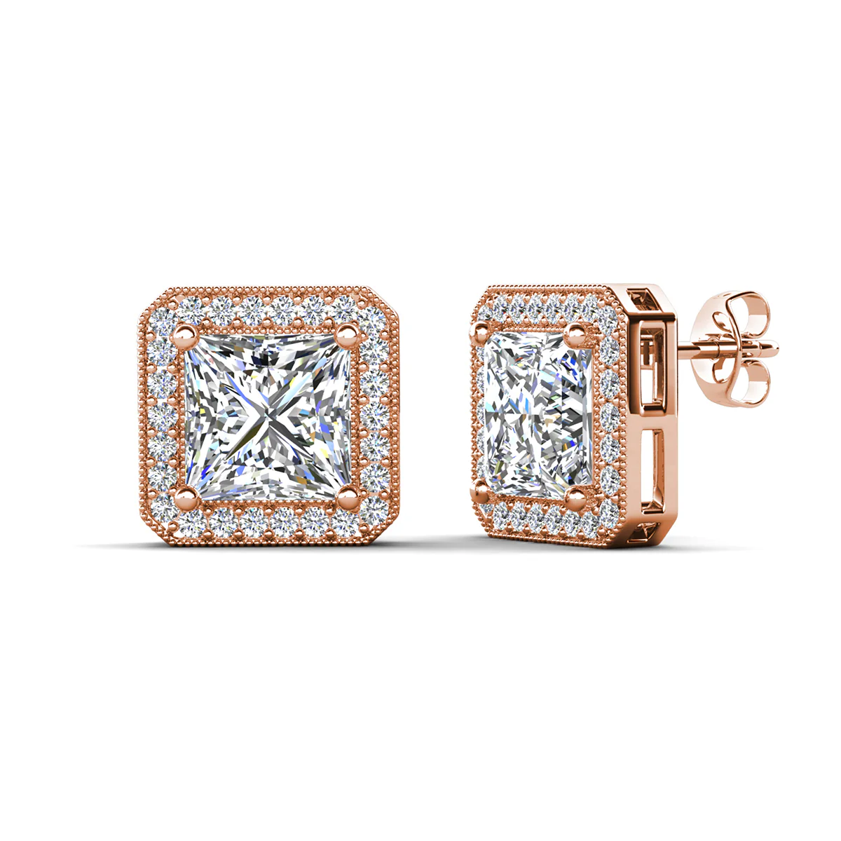 Norah 18K White Gold Princess Cut Halo Necklace and Earrings Jewelry Set with Simulated Diamond Crystals - Image 16
