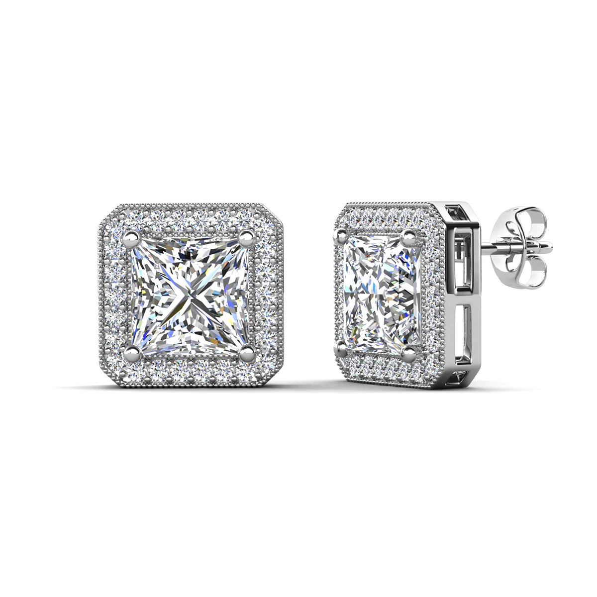Norah 18K White Gold Princess Cut Halo Necklace and Earrings Jewelry Set with Simulated Diamond Crystals - Image 8
