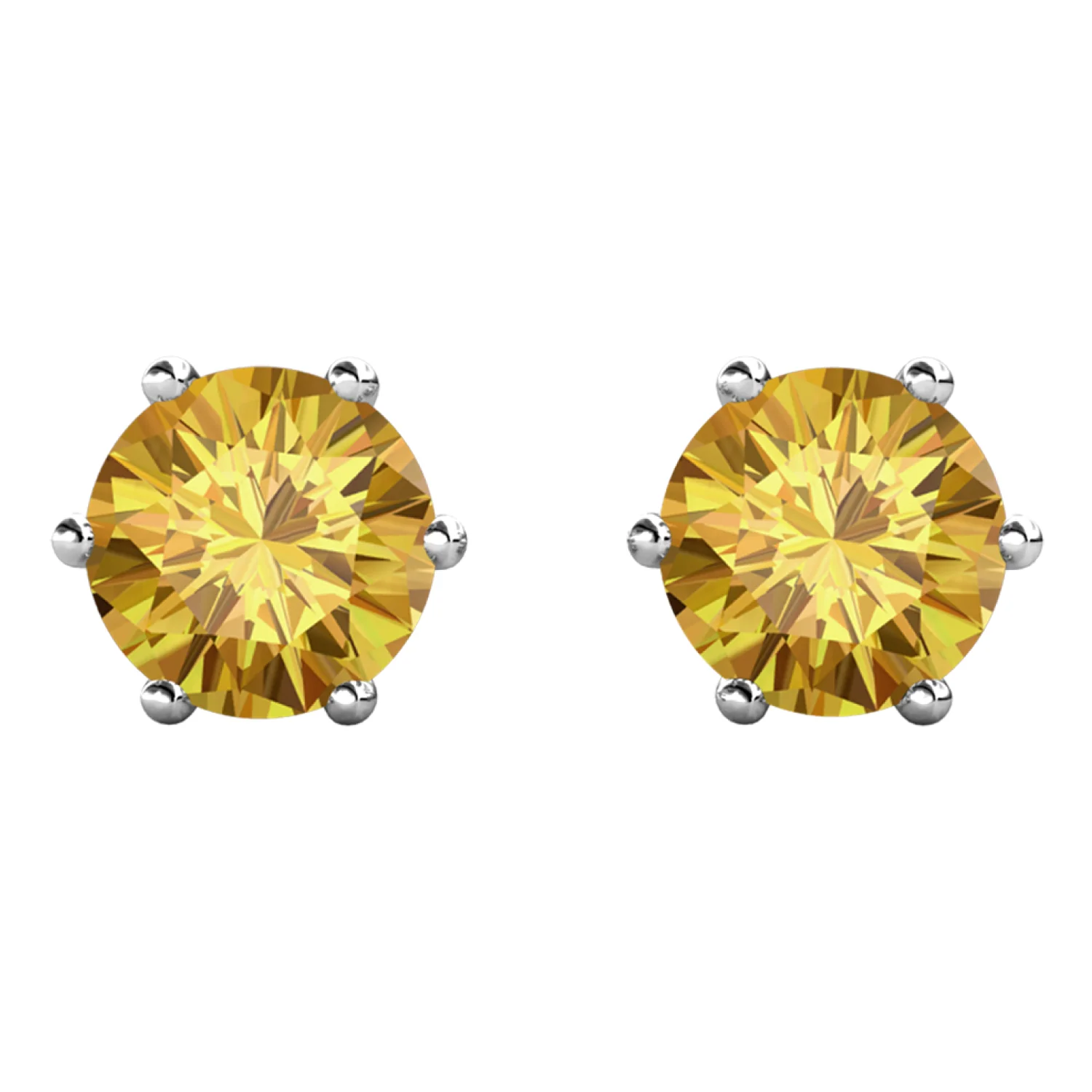 November Birthstone Citrine Earrings 18k White Gold Plated Stud Earrings with 1CT Swarovski Crystal - Image 4