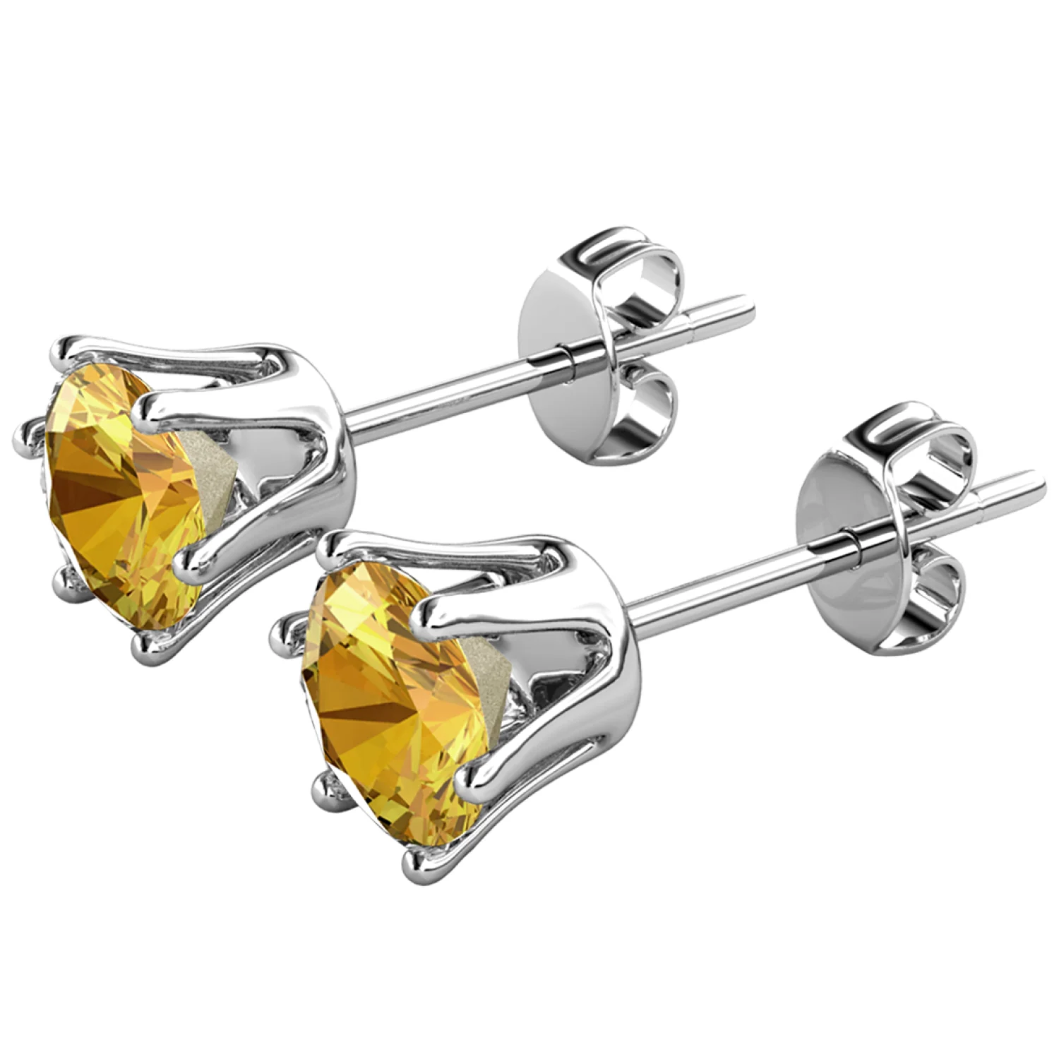November Birthstone Citrine Earrings 18k White Gold Plated Stud Earrings with 1CT Swarovski Crystal - Image 5