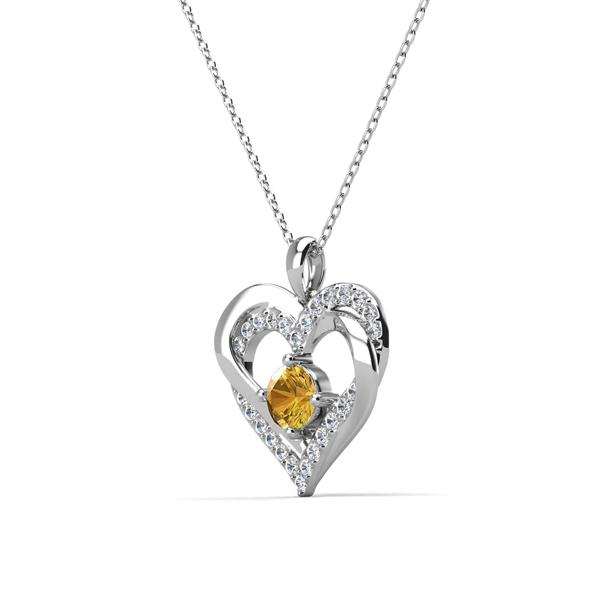 Forever November Birthstone 18k White Gold Plated Silver Double Heart Diamond Necklace with Swarovski Crystals - Image 4