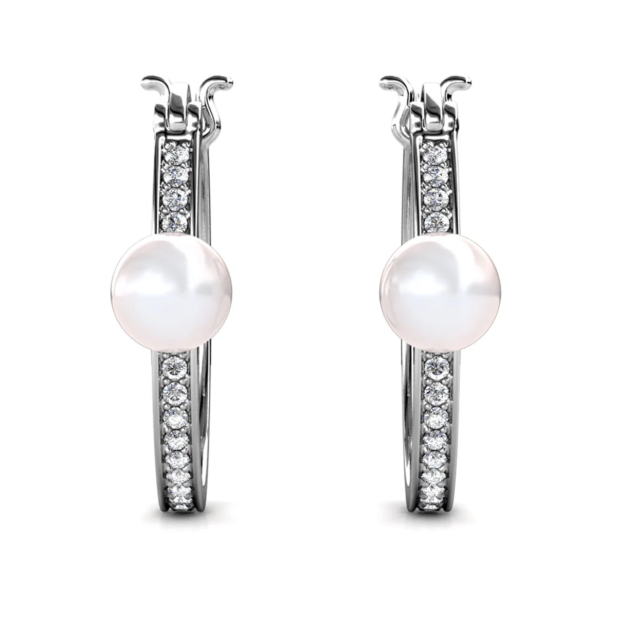 Nyla 18k White Gold Plated 22mm Pearl Hoop Earrings with Swarovski Crystals - Image 8