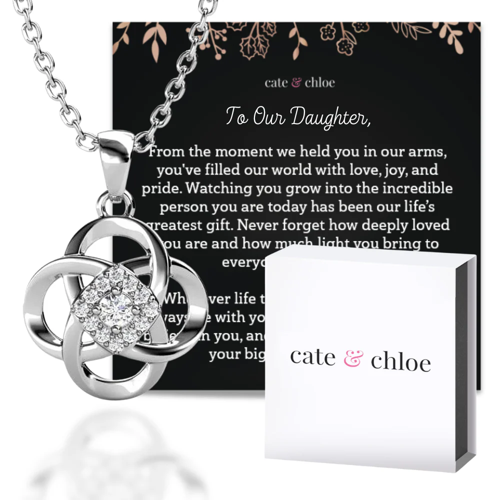 Nyssa 18k White Gold Plated Flower Pendant Necklace with Swarovski Crystals & Heartfelt Message for Daughter