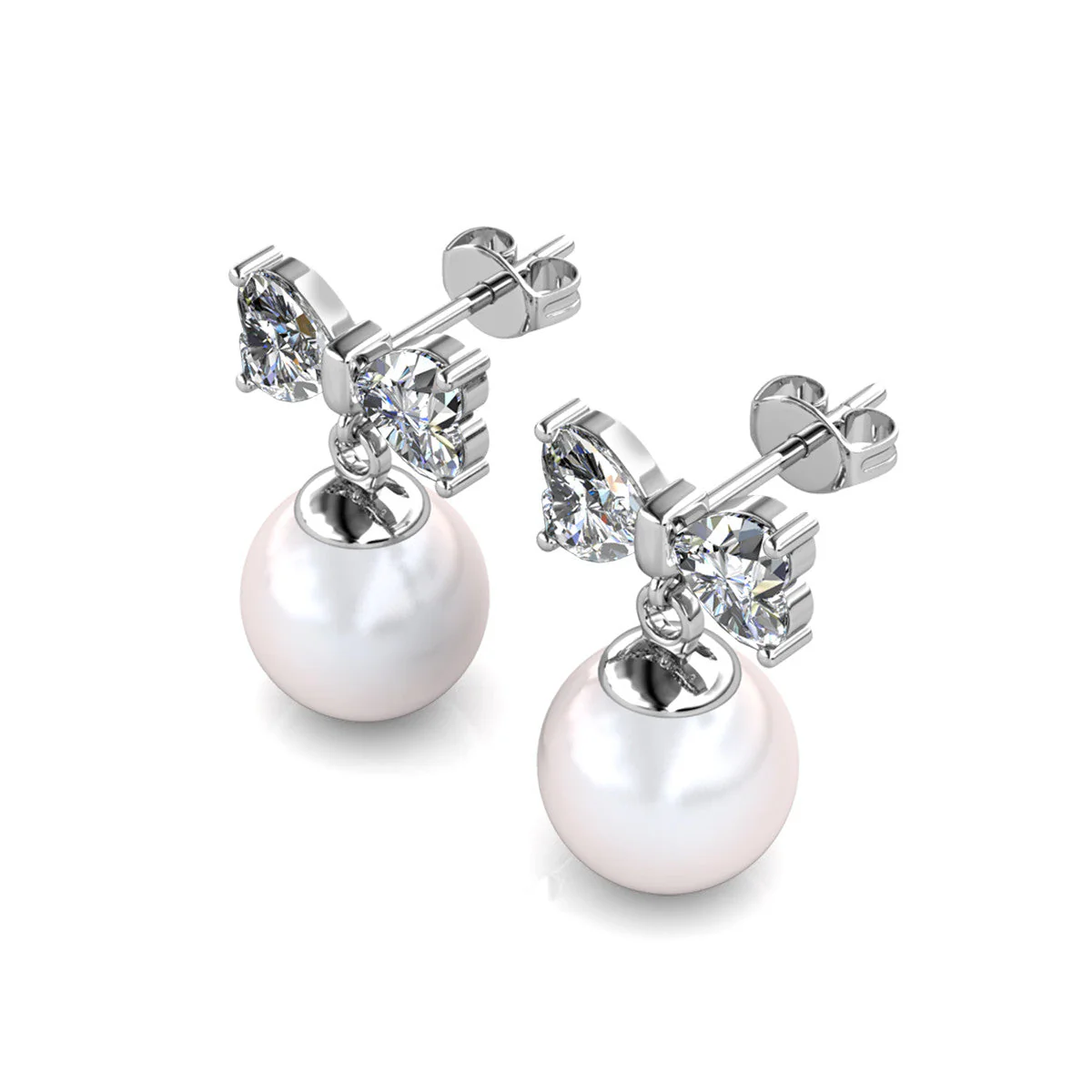 Oakley 18k White Gold Plated Silver Drop Pearl Earrings with Swarovski Crystals - Image 7