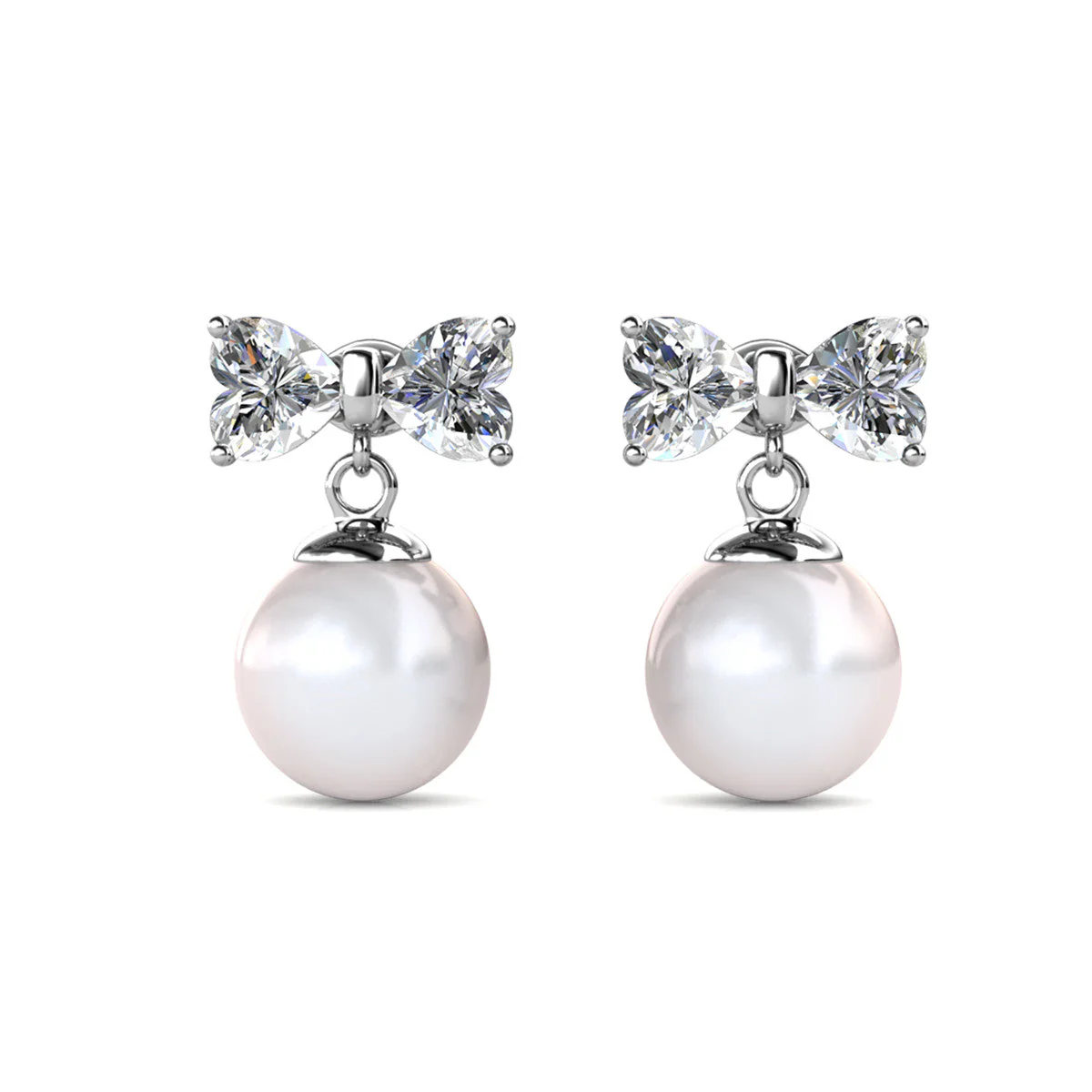 Oakley 18k White Gold Plated Silver Drop Pearl Earrings with Swarovski Crystals - Image 8