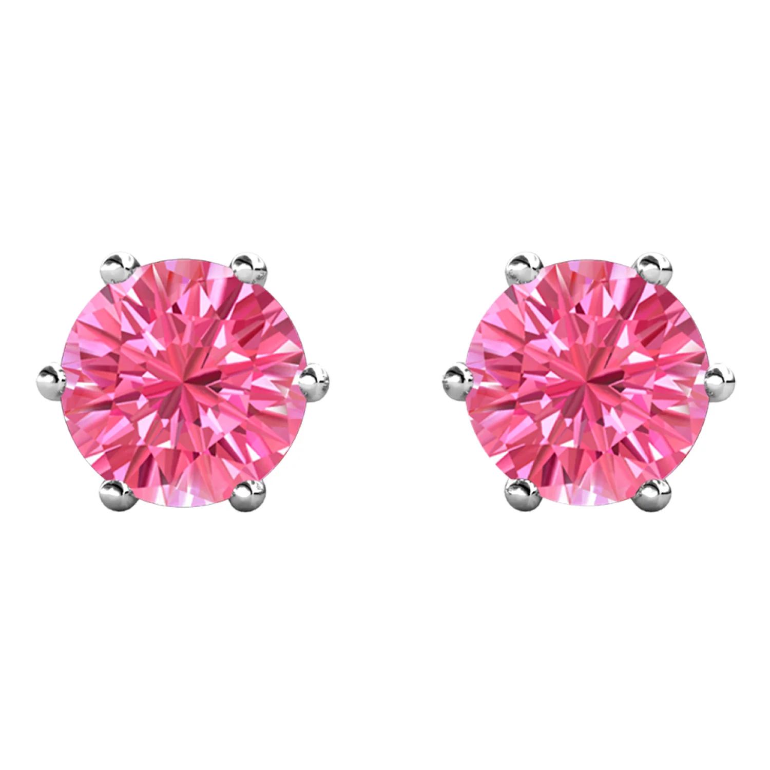 October Birthstone Pink Tourmaline Earrings 18k White Gold Plated Stud Earrings with 1CT Swarovski Crystal - Image 4