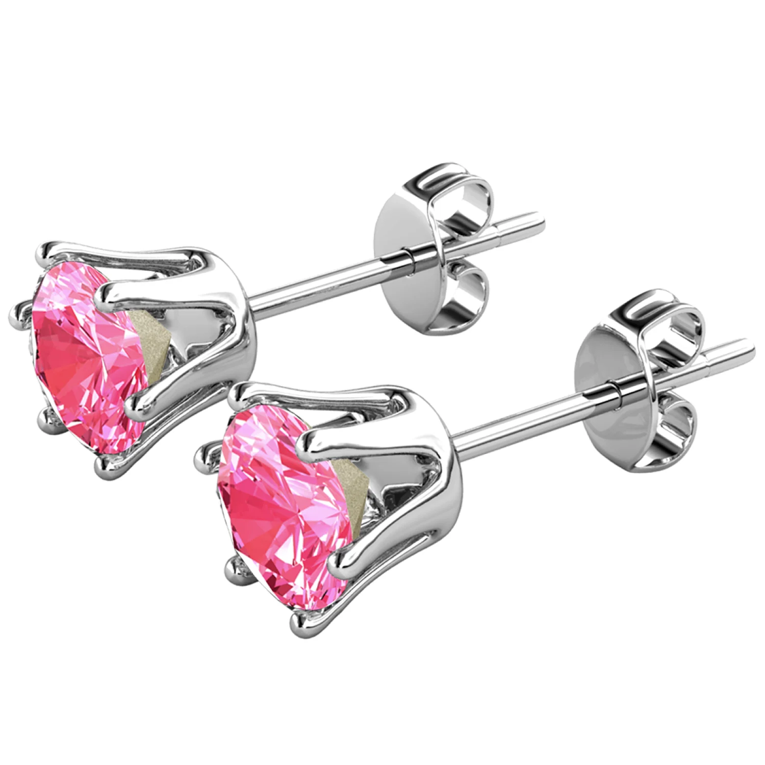 October Birthstone Pink Tourmaline Earrings 18k White Gold Plated Stud Earrings with 1CT Swarovski Crystal - Image 5