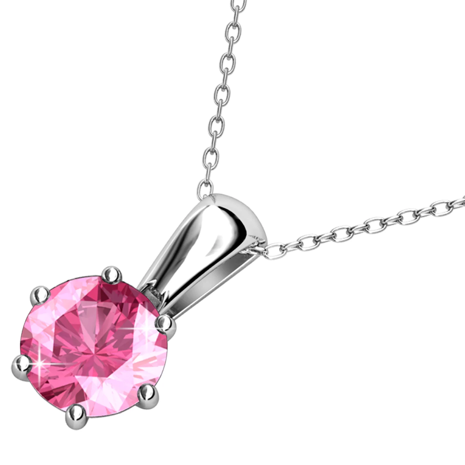October Birthstone Pink Tourmaline Necklace 18k White Gold Plated Solitaire Necklace with 1CT Swarovski Crystal - Image 4
